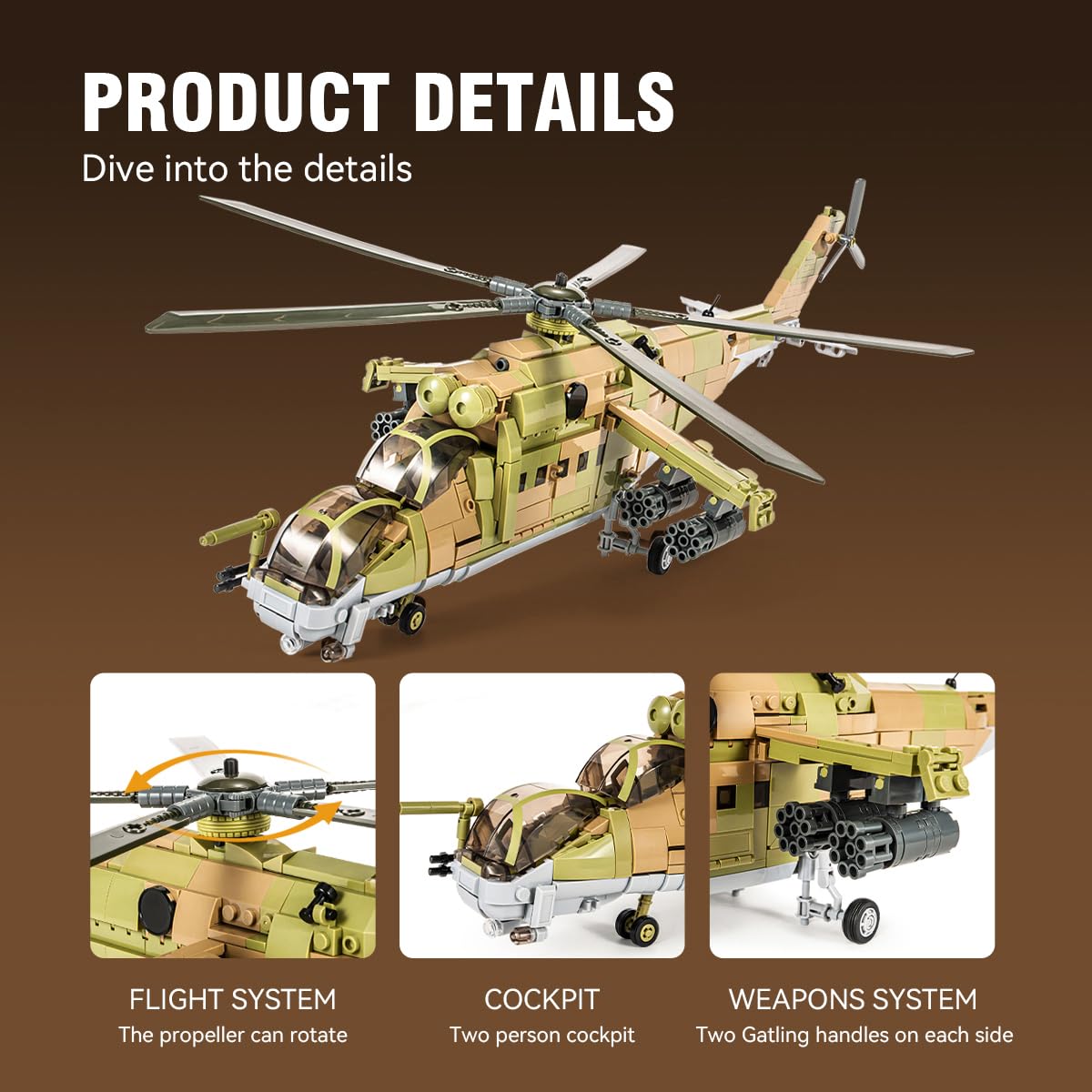 DAHONPA MI-24S Helicopter Build Blocks Set - 850+ Pieces, STEM Toy & Gift