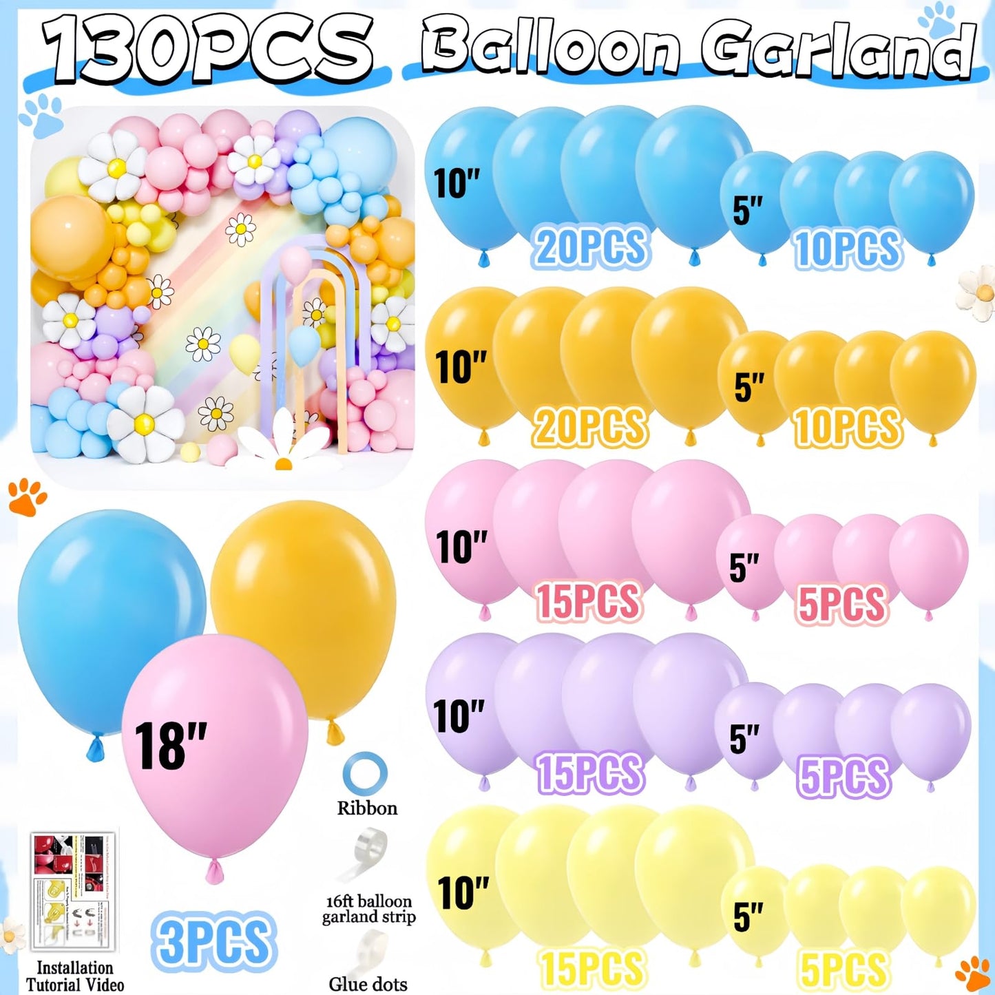 Daidle Blue Dog Birthday Party Decor Kit – Cartoon Balloon Arch, Backdrop & Fringe Curtains