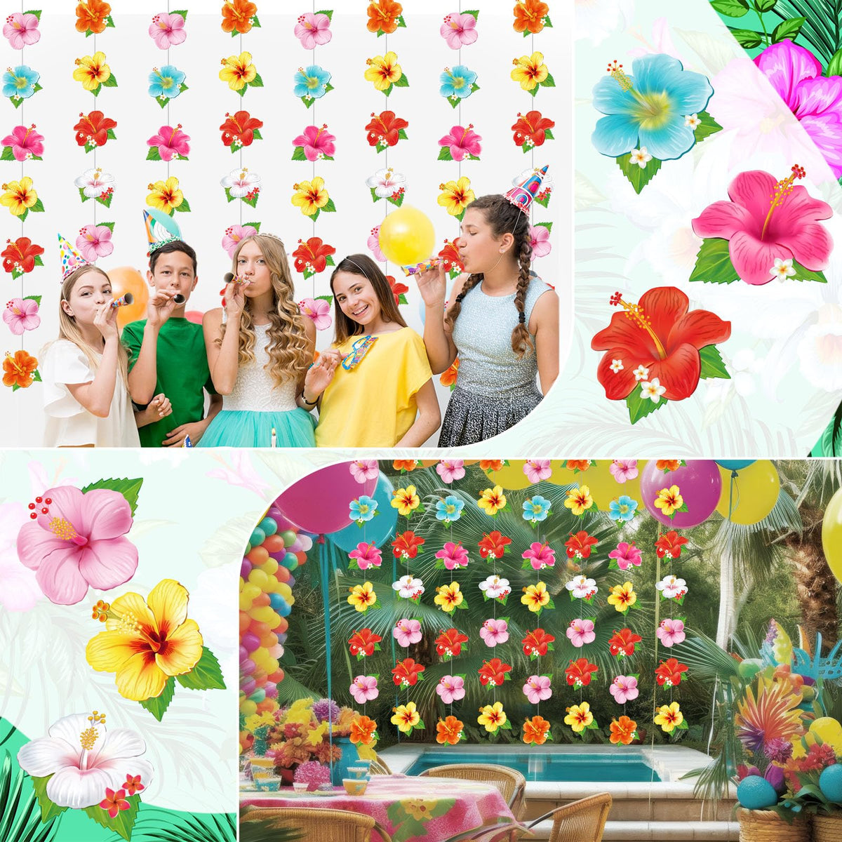 Daifunli 8 Pcs Hawaiian Luau Party Decorations – Hibiscus Garland Banners