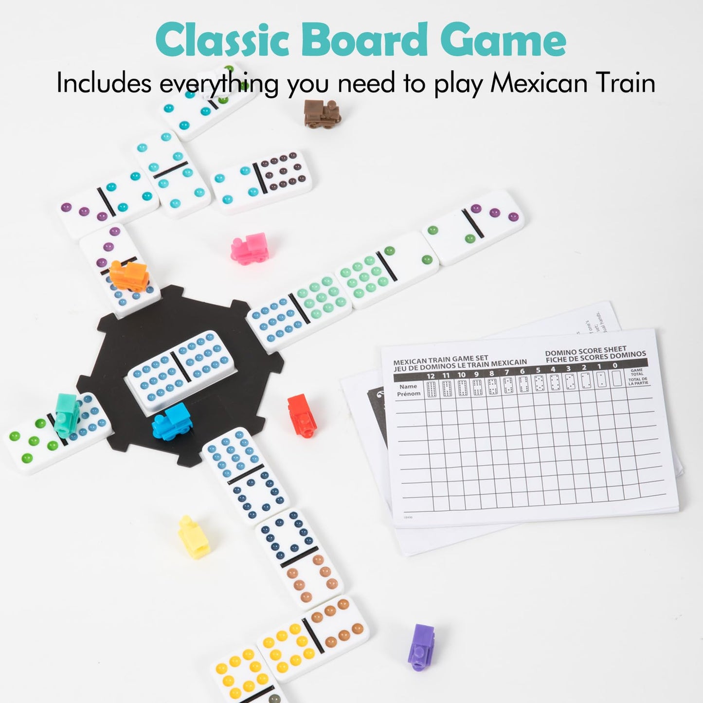 DAILYLIFE Mexican Train Dominoes Set | Double 12, 91 Tiles, Portable Aluminum Case