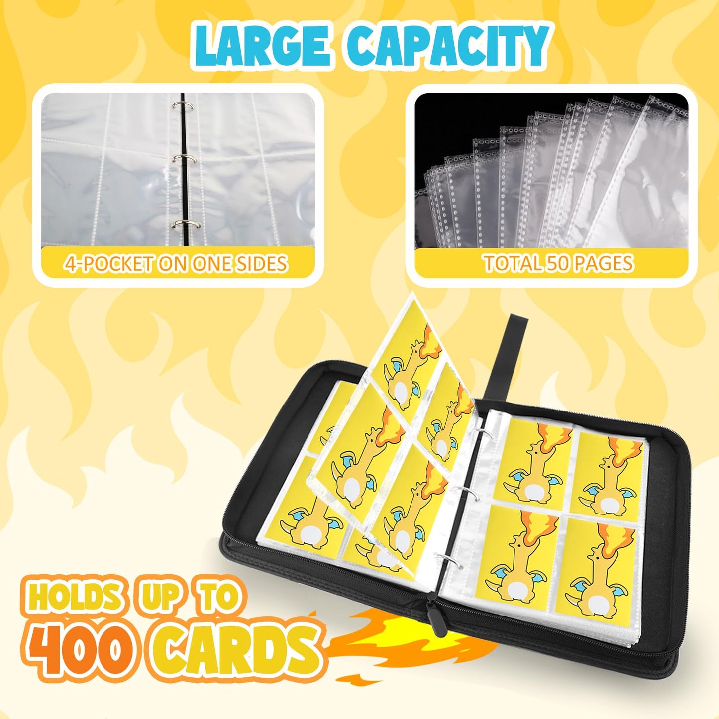 Daisiki Premium Trading Card Binder – 400 Pockets, 50 Removable Sleeves, Zippered Collection Binder