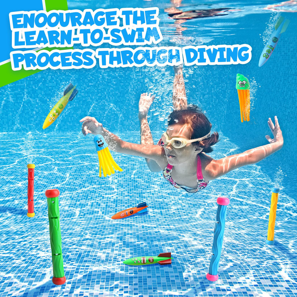 Daisiki Dive Rings Pool Toys – Shark Torpedo & Octopus Set for Kids 4-8