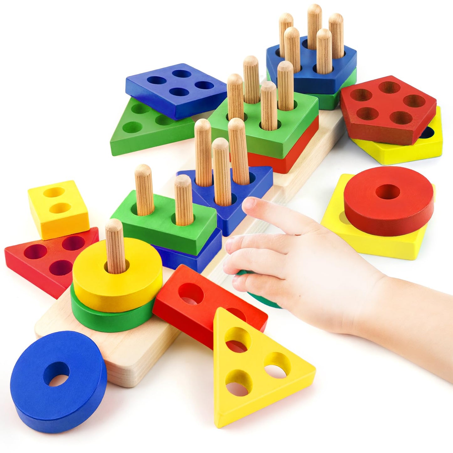 Daisiki Montessori Wooden Toys for Ages 1-3 | Sensory Stacking & Sorting Puzzle Set
