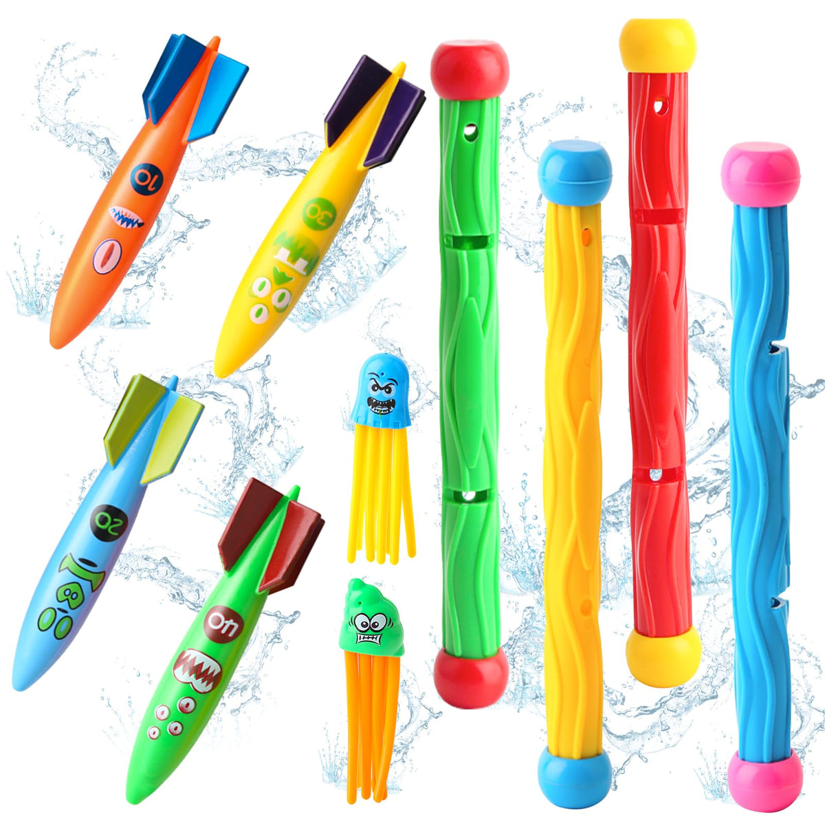 Daisiki Dive Rings Pool Toys – Shark Torpedo & Octopus Set for Kids 4-8