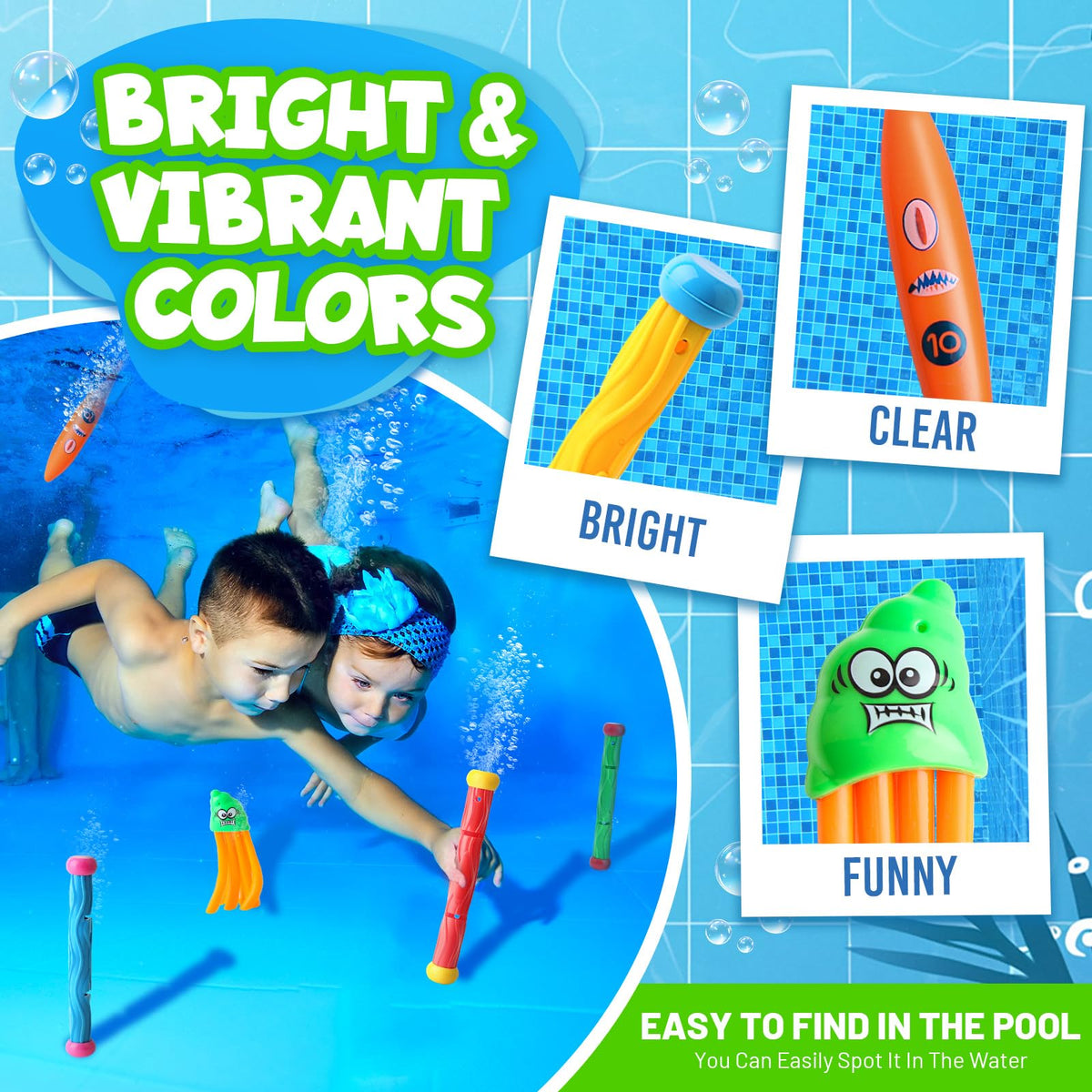 Daisiki Dive Rings Pool Toys – Shark Torpedo & Octopus Set for Kids 4-8
