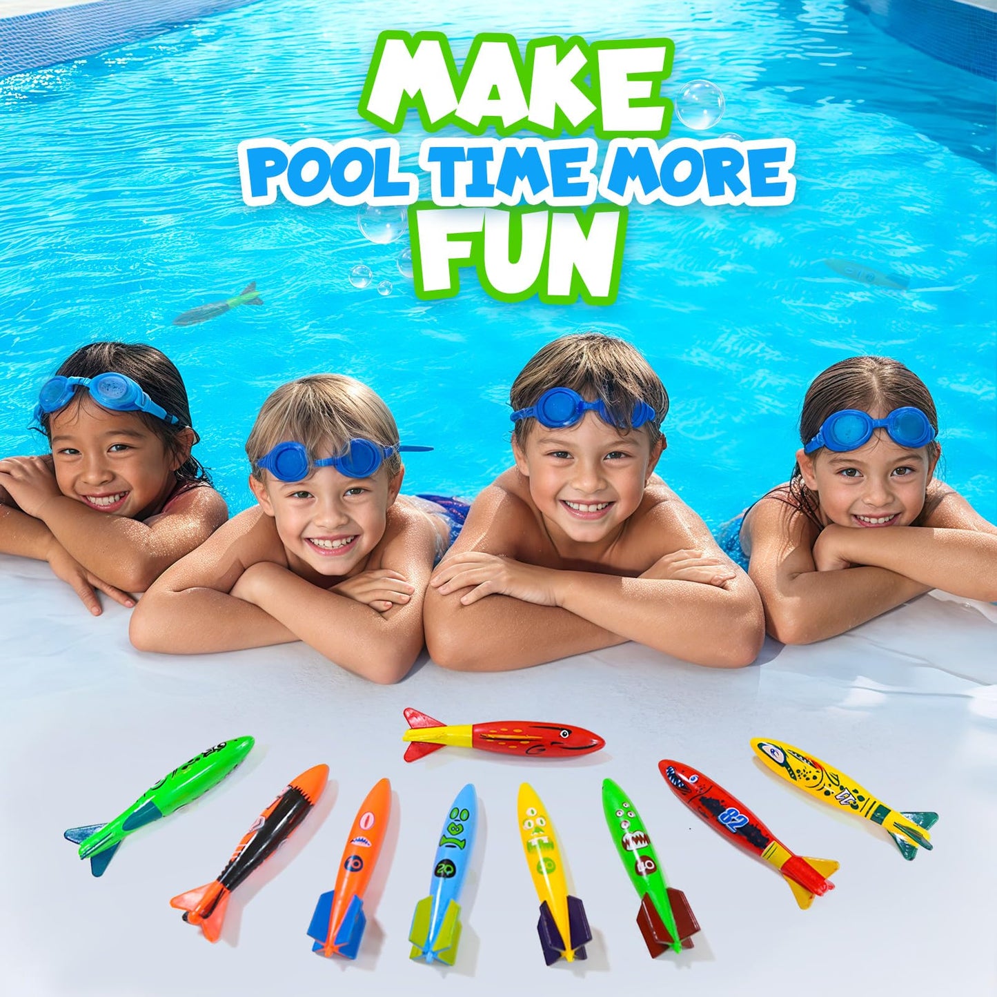 Daisiki Dive Rings Pool Toys - 9-Piece Torpedo & Ring Set for Kids 4–8