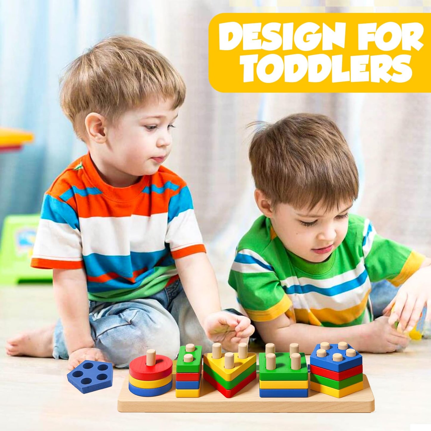 Daisiki Montessori Wooden Toys for Ages 1-3 | Sensory Stacking & Sorting Puzzle Set
