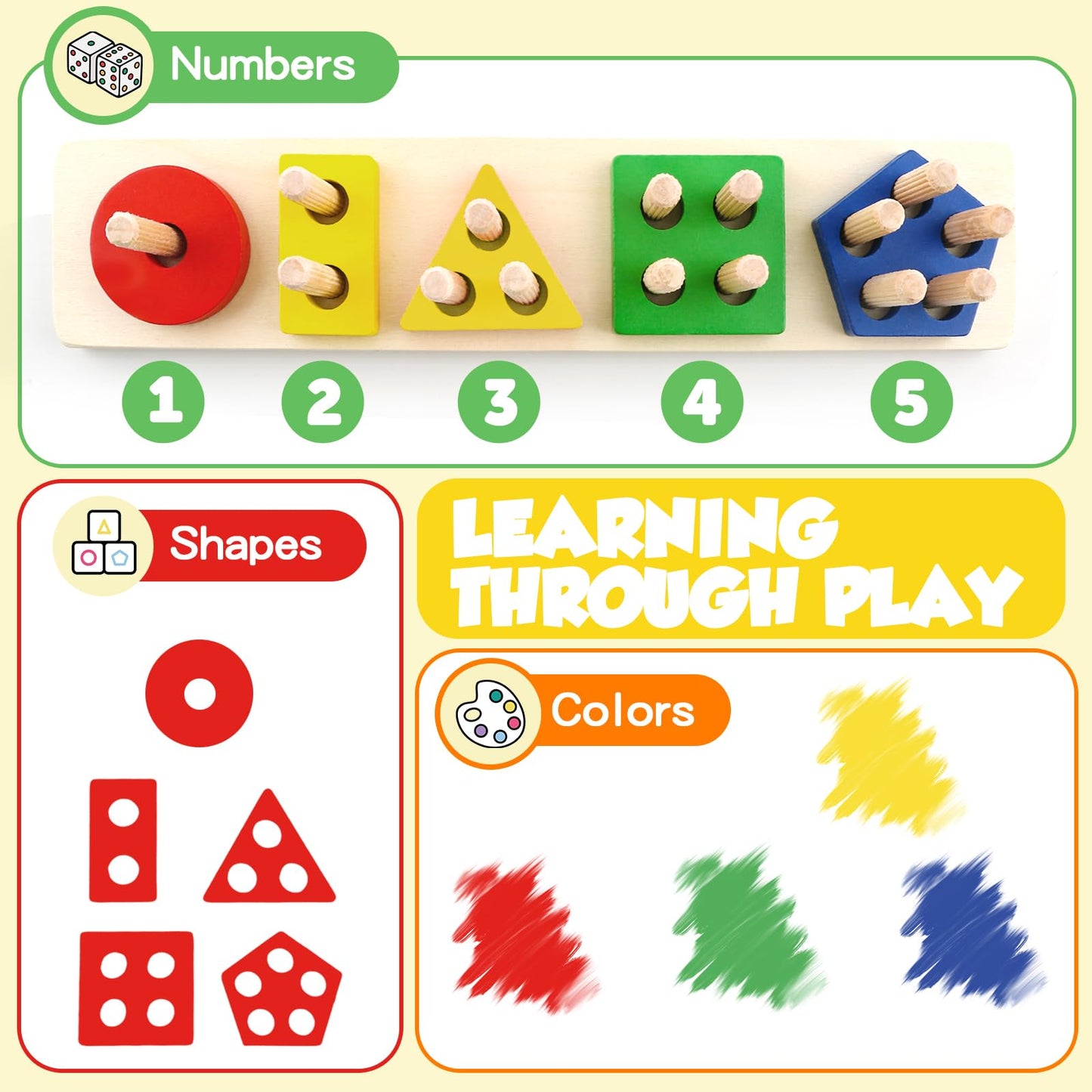Daisiki Montessori Wooden Toys for Ages 1-3 | Sensory Stacking & Sorting Puzzle Set