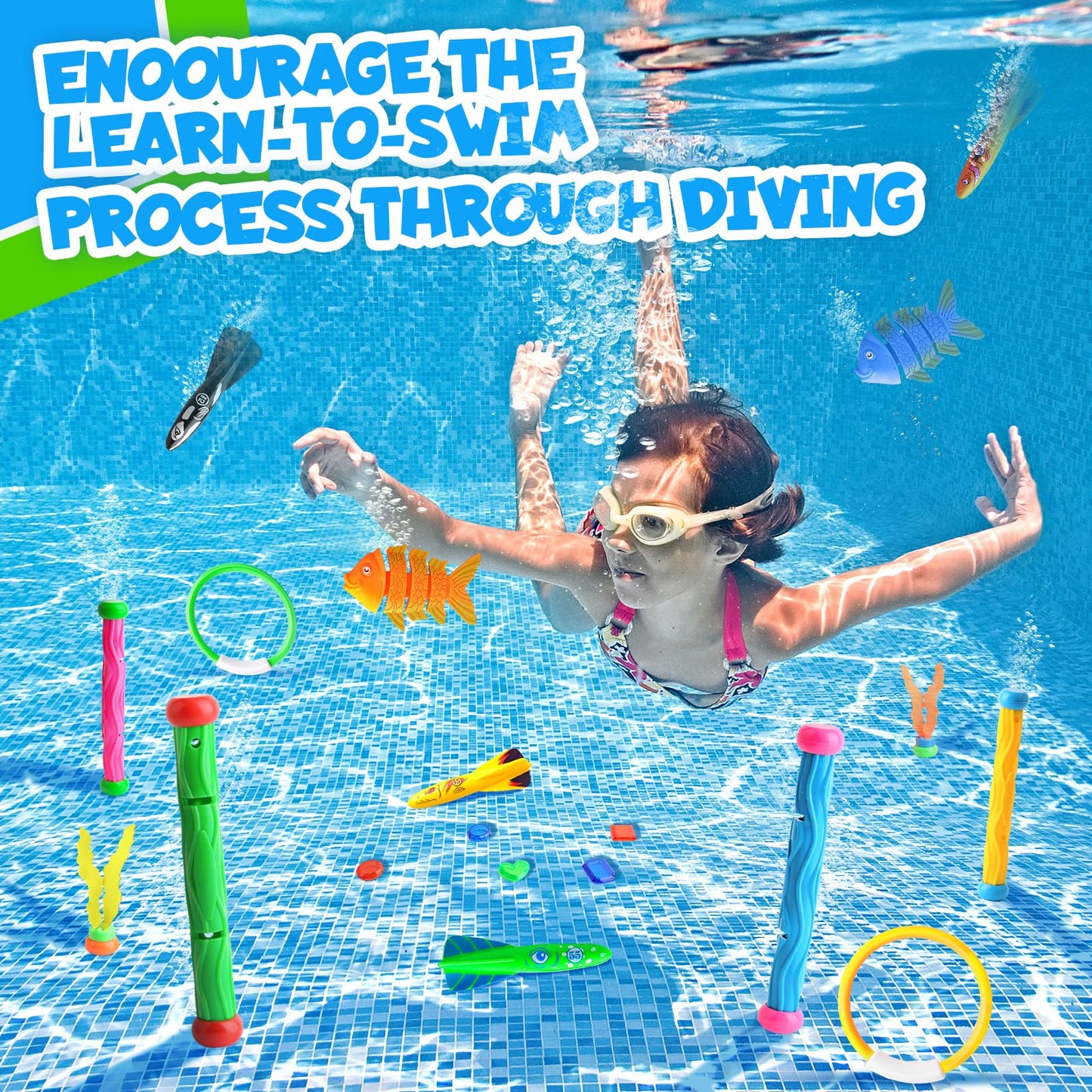 Daisiki Dive Rings Pool Toys – 26-Piece Set for Kids 4-8 | Sharks, Octopus & Torpedo