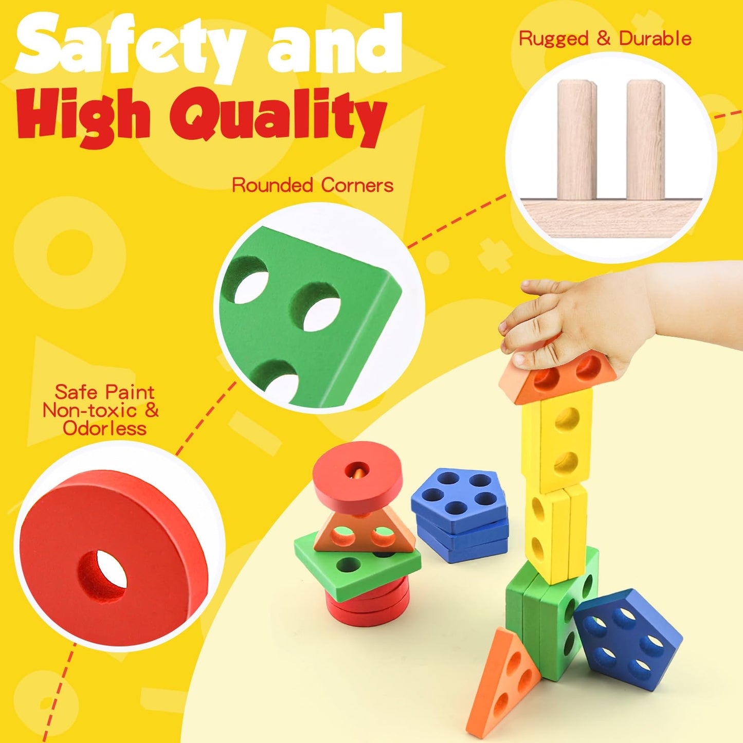 Daisiki Montessori Wooden Sensory Toys for 1-3 Year Olds | Stacking & Sorting Puzzle (20 Pieces)