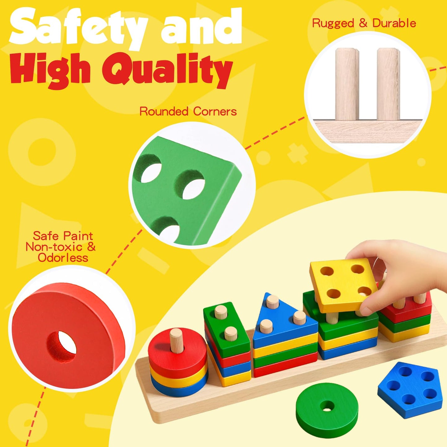 Daisiki Montessori Wooden Toys for Ages 1-3 | Sensory Stacking & Sorting Puzzle Set