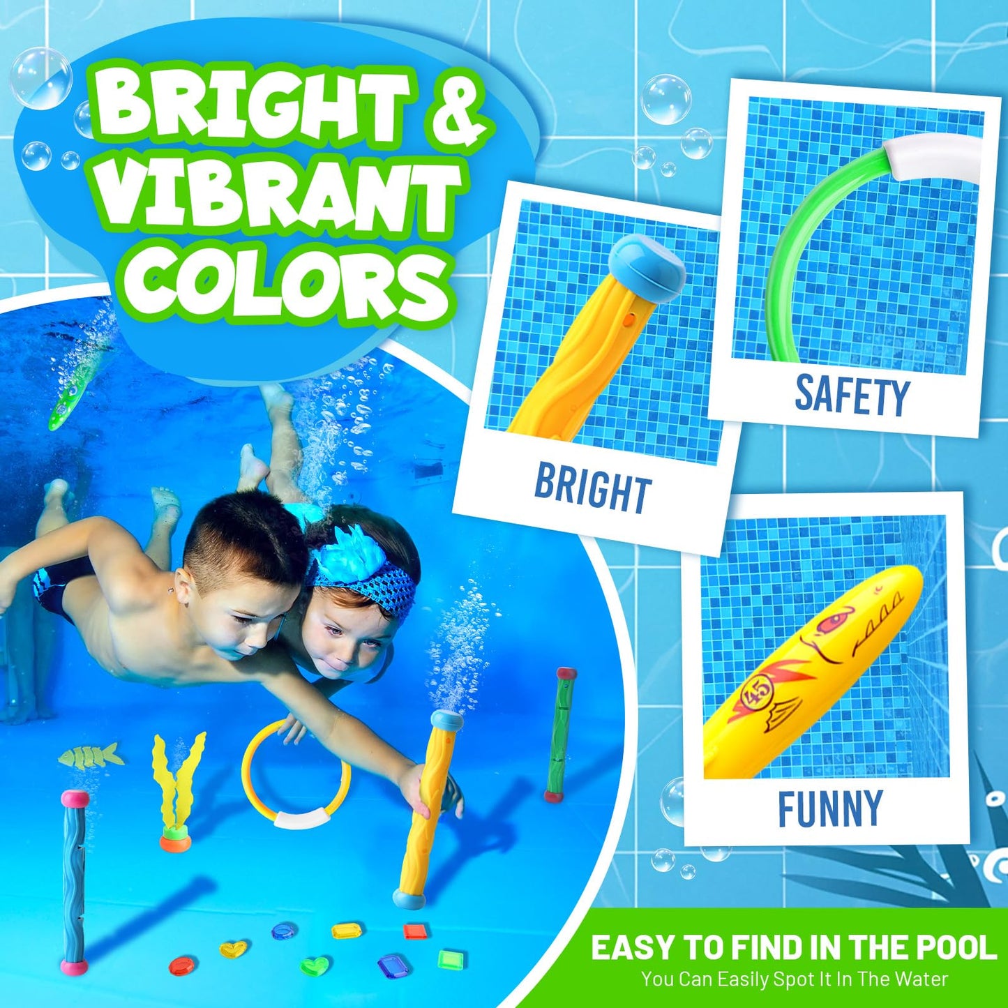 Daisiki Dive Rings Pool Toys – 26-Piece Set for Kids 4-8 | Sharks, Octopus & Torpedo