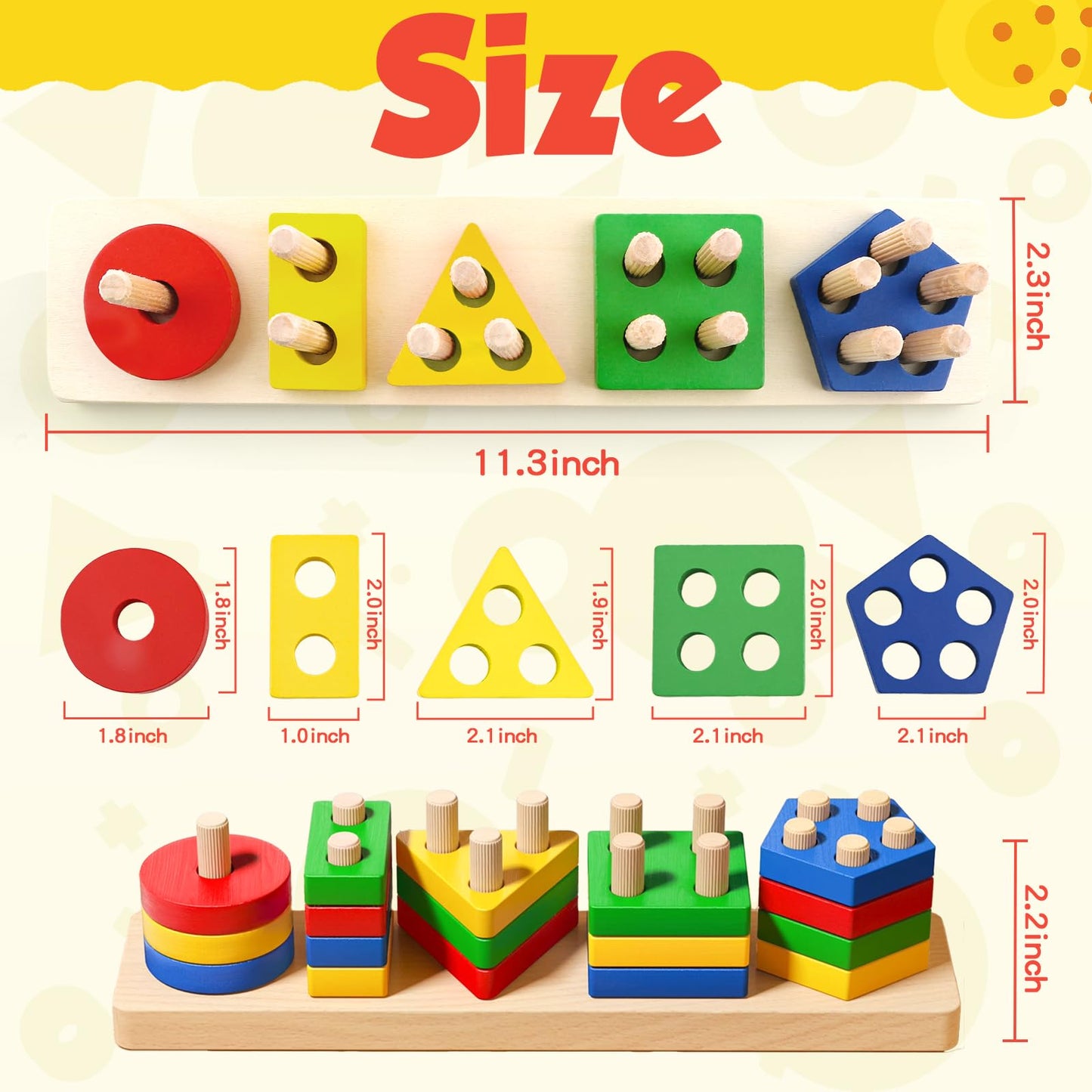 Daisiki Montessori Wooden Toys for Ages 1-3 | Sensory Stacking & Sorting Puzzle Set