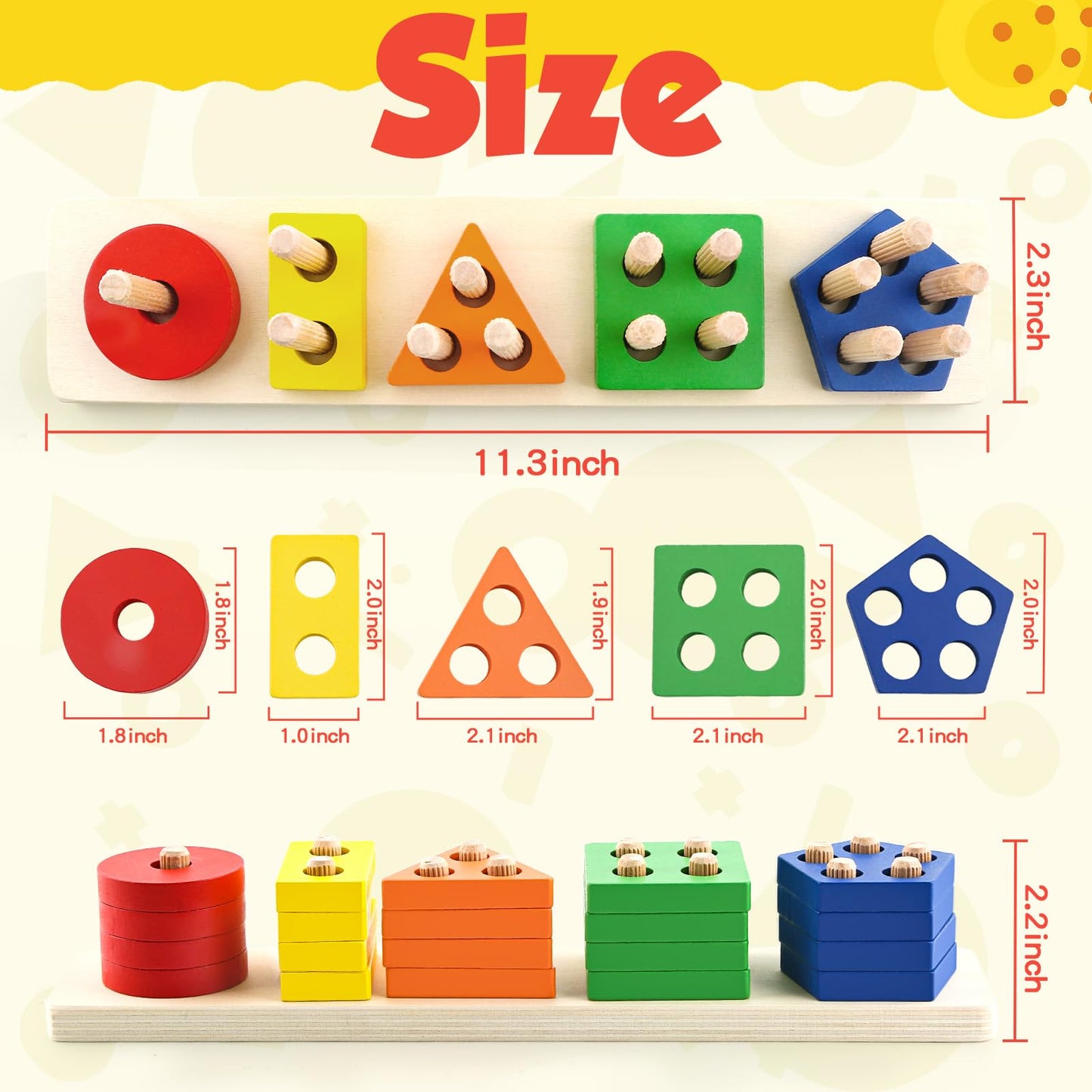Daisiki Montessori Wooden Sensory Toys for 1-3 Year Olds | Stacking & Sorting Puzzle (20 Pieces)