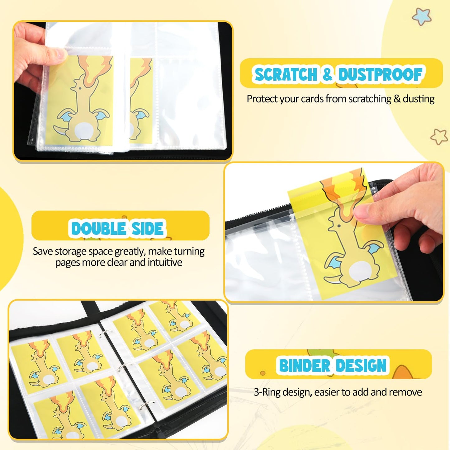 Daisiki Premium Trading Card Binder – 400 Pockets, 50 Removable Sleeves, Zippered Collection Binder