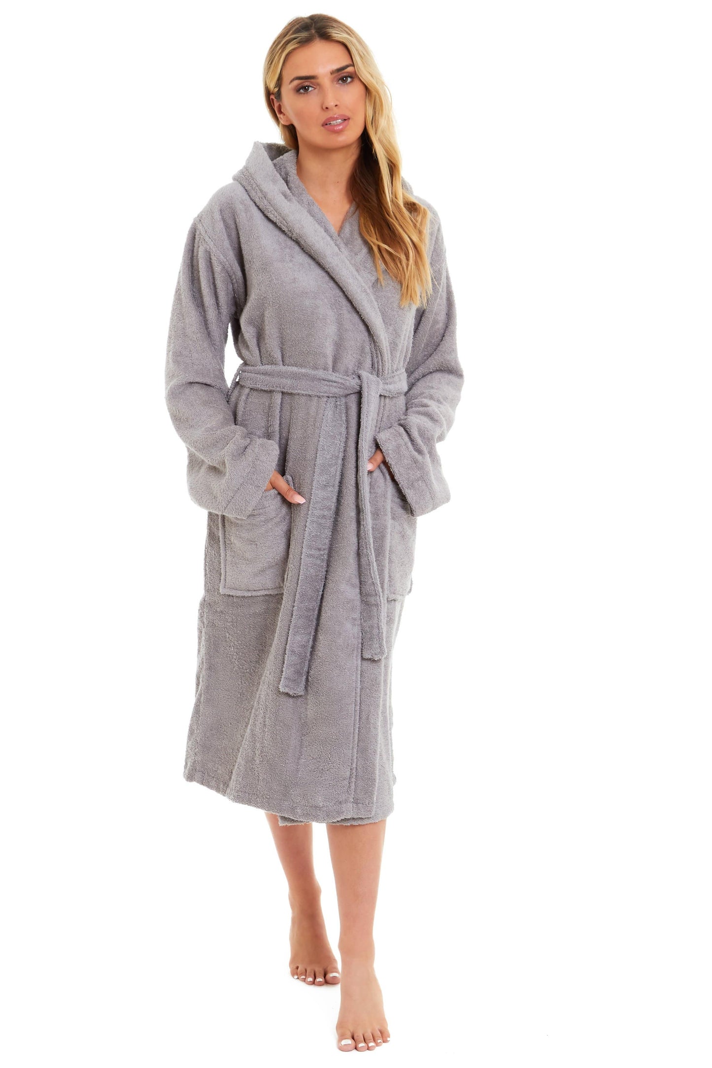 OLIVIA ROCCO Womens Bamboo Cotton Hooded Towelling Robe Ultra Absorbent Spa Loungewear