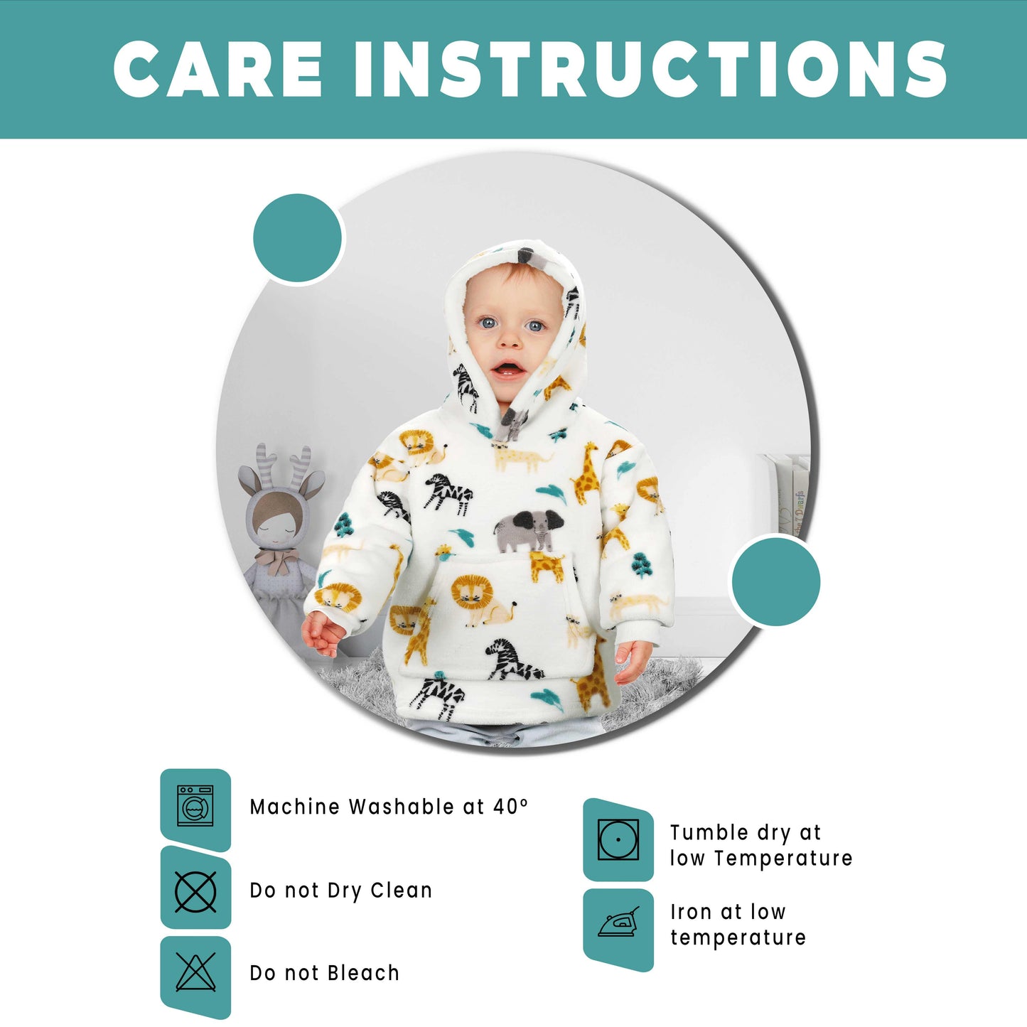 OLIVIA ROCCO Daisy Dreamer Kids Hoodie Blanket Safari Sloth Wearable Sweatshirt for Cosy Home Layering