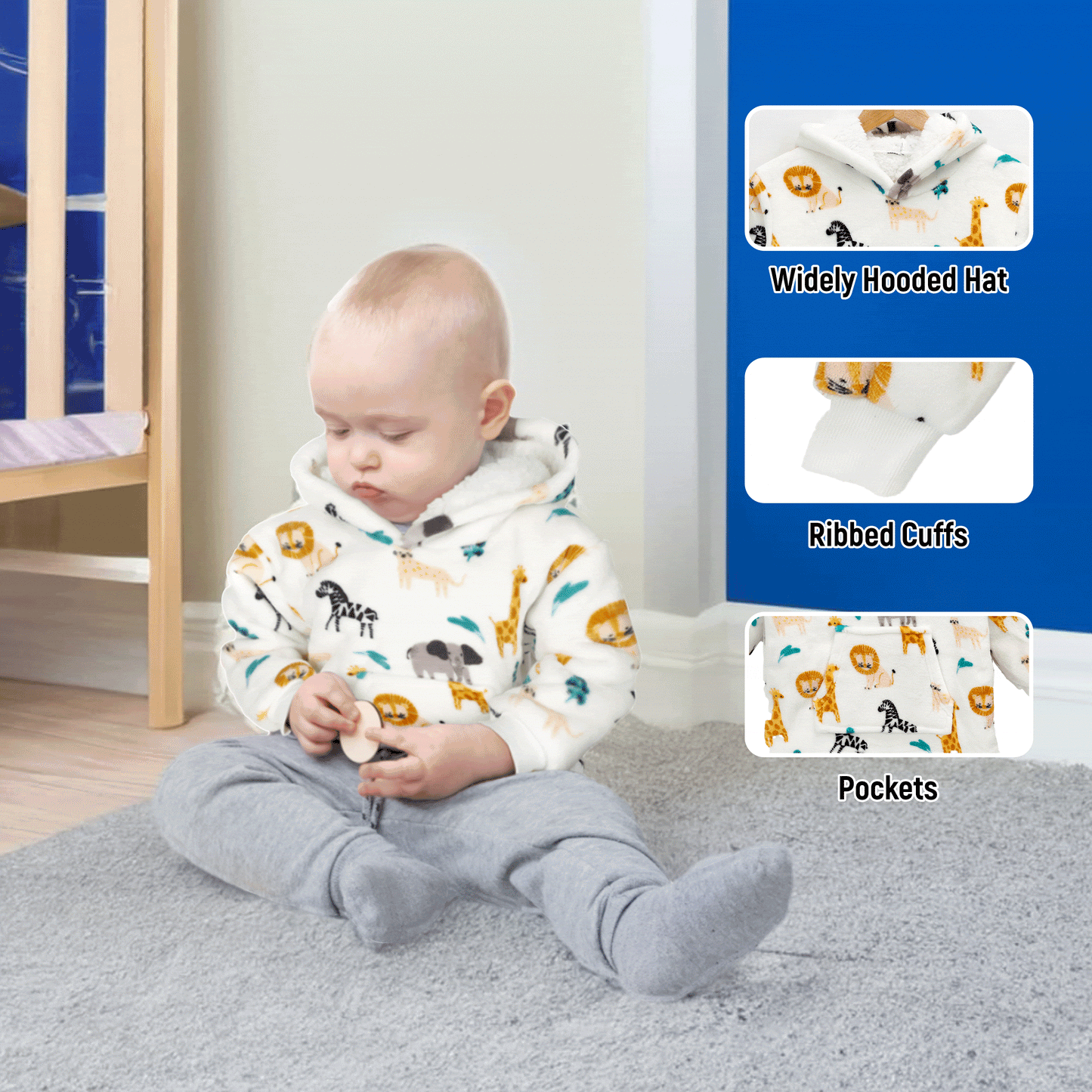 OLIVIA ROCCO Daisy Dreamer Kids Hoodie Blanket Safari Sloth Wearable Sweatshirt for Cosy Home Layering
