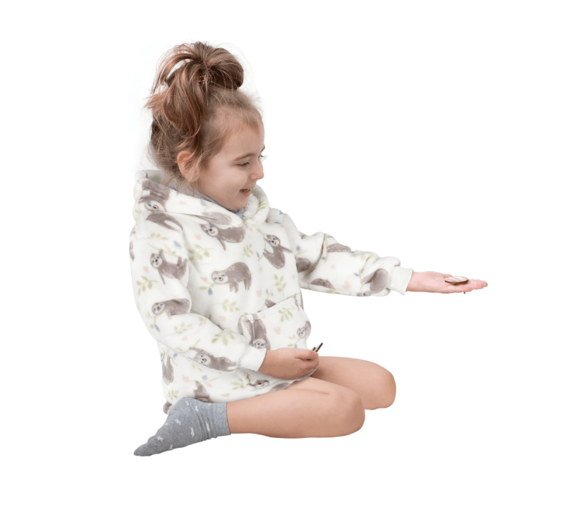 OLIVIA ROCCO Daisy Dreamer Kids Hoodie Blanket Safari Sloth Wearable Sweatshirt for Cosy Home Layering