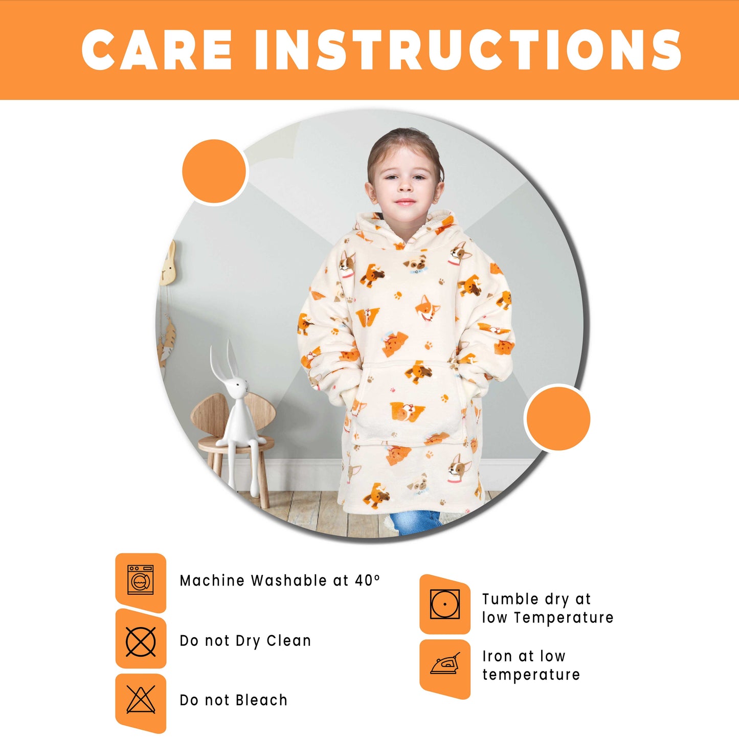 OLIVIA ROCCO Kids Oversized Hooded Blanket Hoodie Sherpa Fur Fleece Dogs Pattern