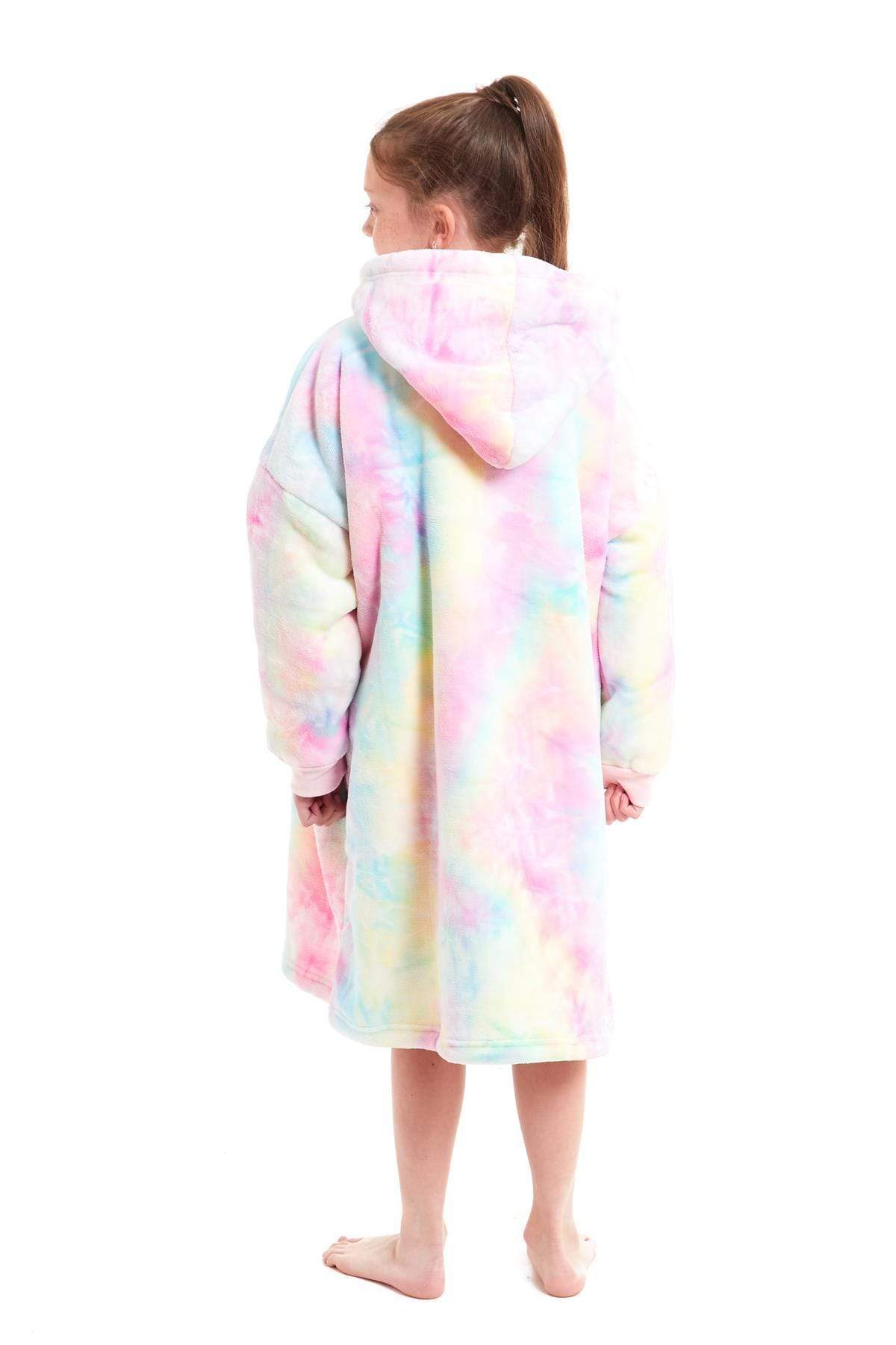 OLIVIA ROCCO Kids Oversized Hooded Fleece Blanket With Sherpa Fur Elastic Cuffs Easy-Care Sofa and Bedroom Throw