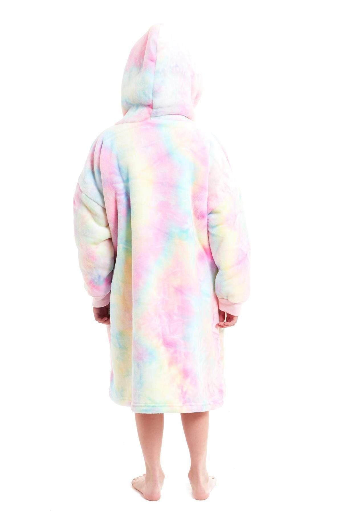 OLIVIA ROCCO Kids Oversized Hooded Fleece Blanket With Sherpa Fur Elastic Cuffs Easy-Care Sofa and Bedroom Throw