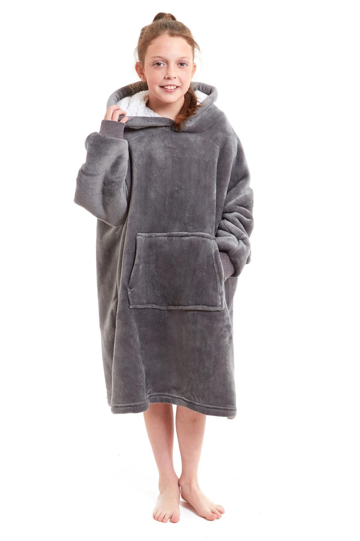 OLIVIA ROCCO Kids Oversized Hooded Fleece Blanket With Sherpa Fur Elastic Cuffs Easy-Care Sofa and Bedroom Throw