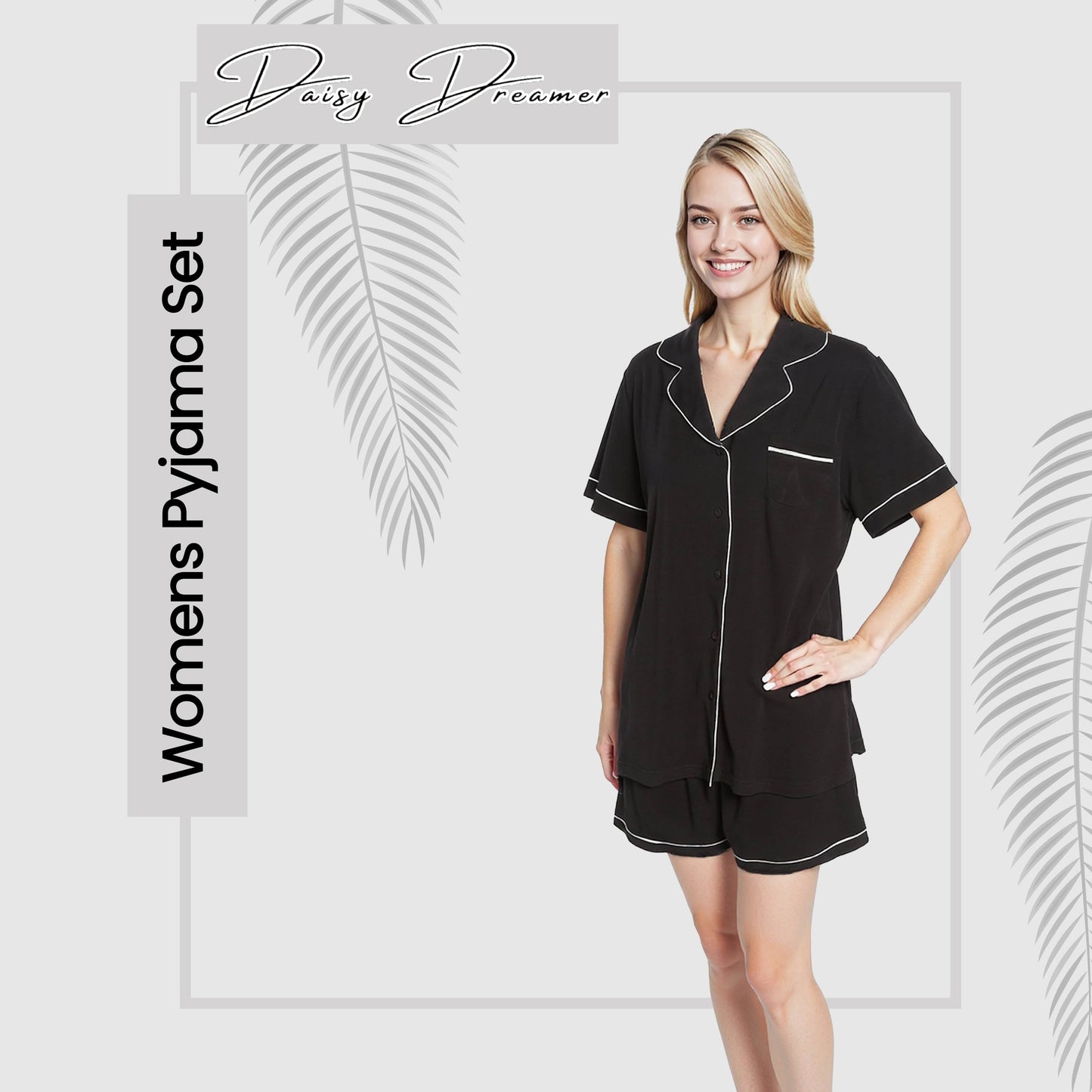 OLIVIA ROCCO Women Black Short Pyjama Set Super Soft Sleepwear With Button Up Top