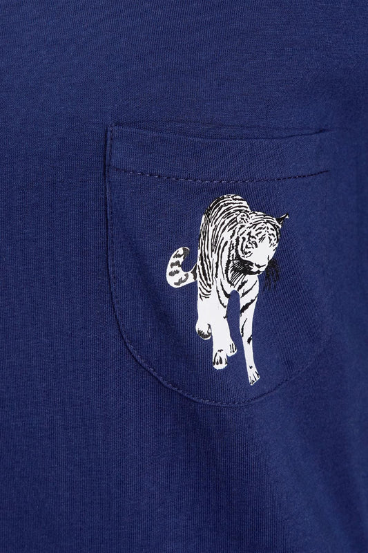 OLIVIA ROCCO Navy Tiger Print Pyjama Set For Women 100% Soft Cotton Relaxed Fit Nightwear