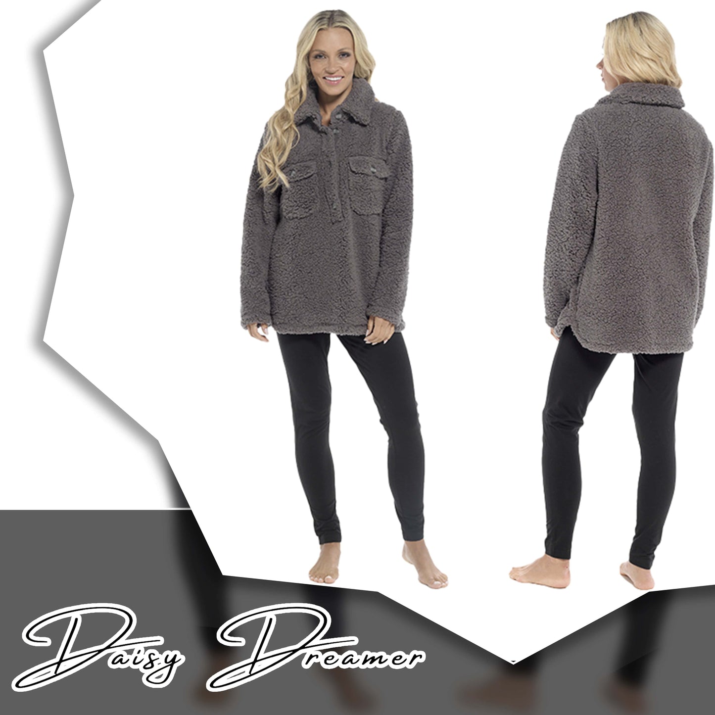 OLIVIA ROCCO Womens Sherpa Top And Leggings Lounge Set With Double Pockets Long Sleeve