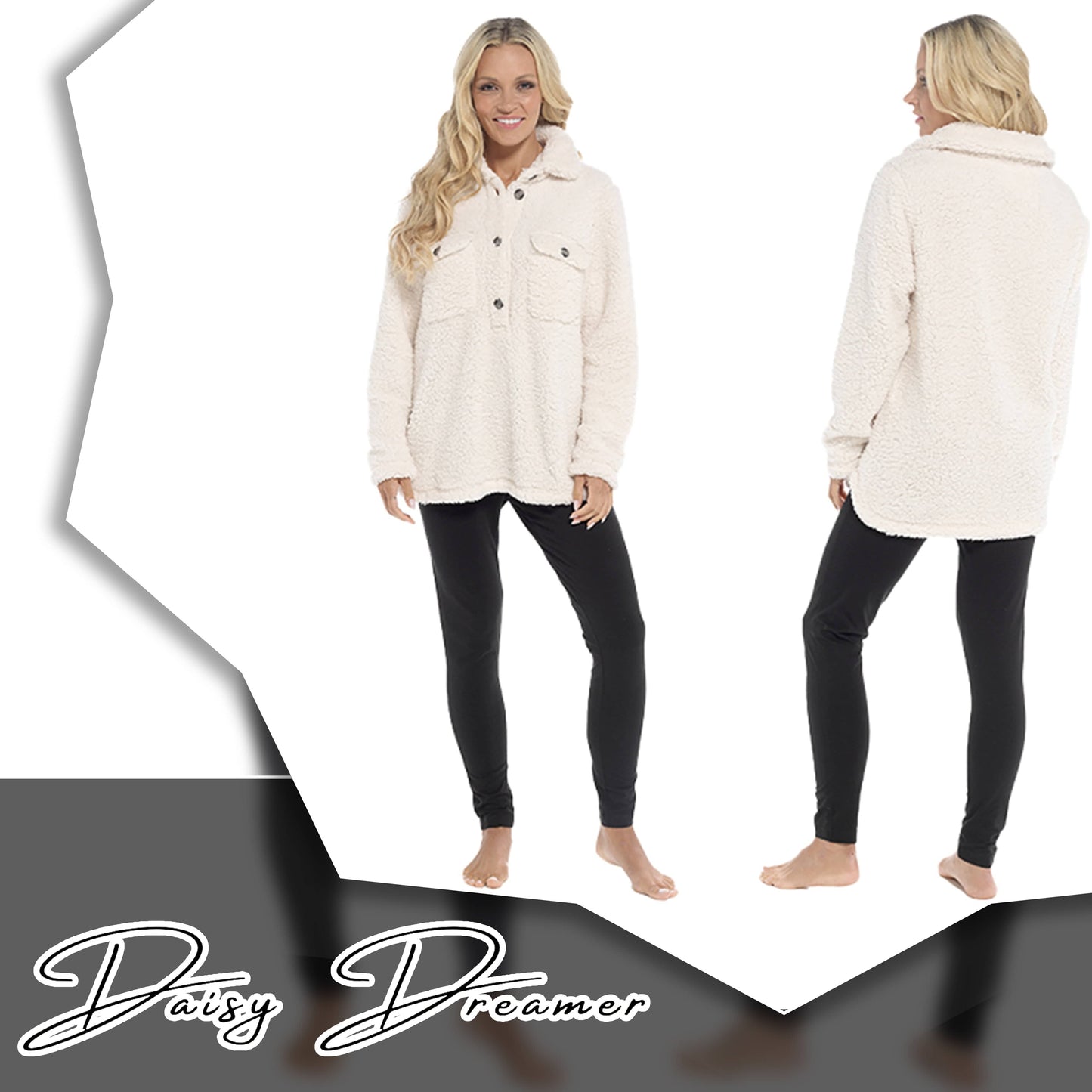OLIVIA ROCCO Womens Sherpa Top And Leggings Lounge Set With Double Pockets Long Sleeve