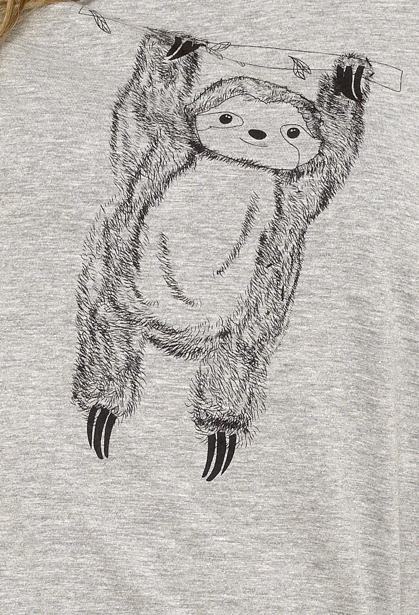 OLIVIA ROCCO Women's Grey Cotton Pyjama Set With Lazy Sloth Design Long Sleeve Sleepwear