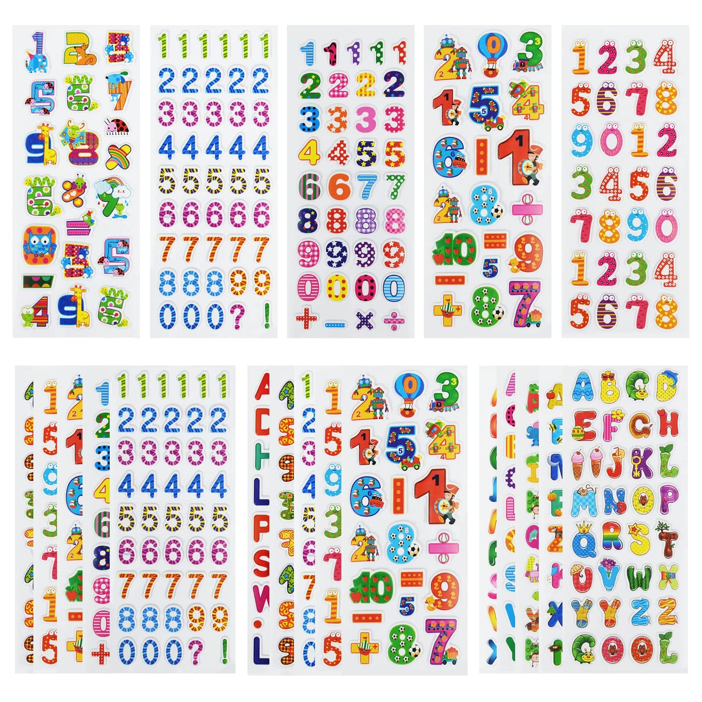 DaiUni 24 Sheets 3D Puffy Stickers – Numbers & Letters for Kids, Non-Toxic & Reusable
