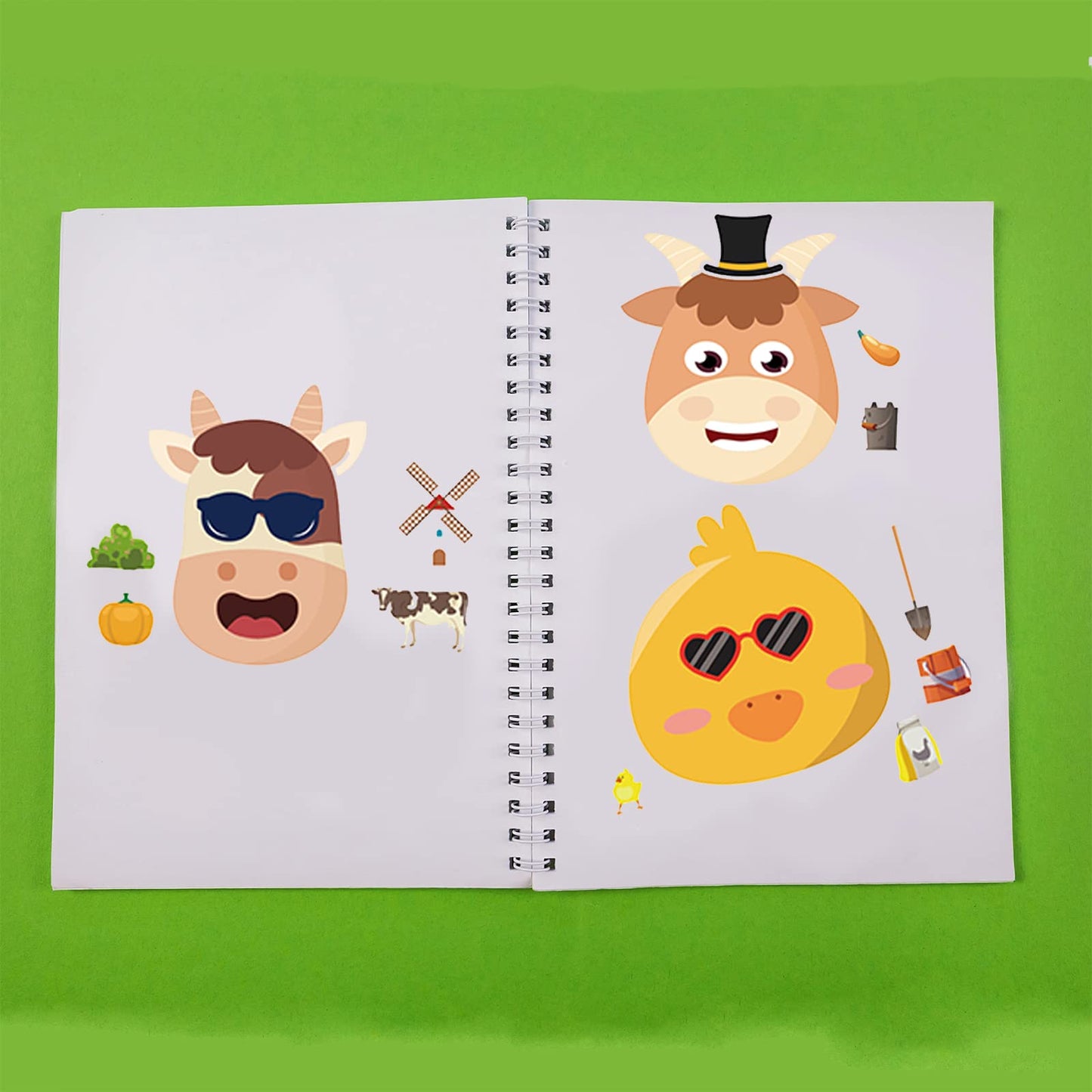 DaiUni 24 Sheets Farm Animal Make-a-Face Stickers for Kids | DIY Party Craft