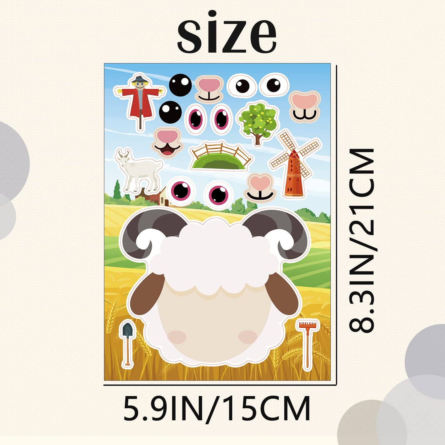 DaiUni 24 Sheets Farm Animal Make-a-Face Stickers for Kids | DIY Party Craft