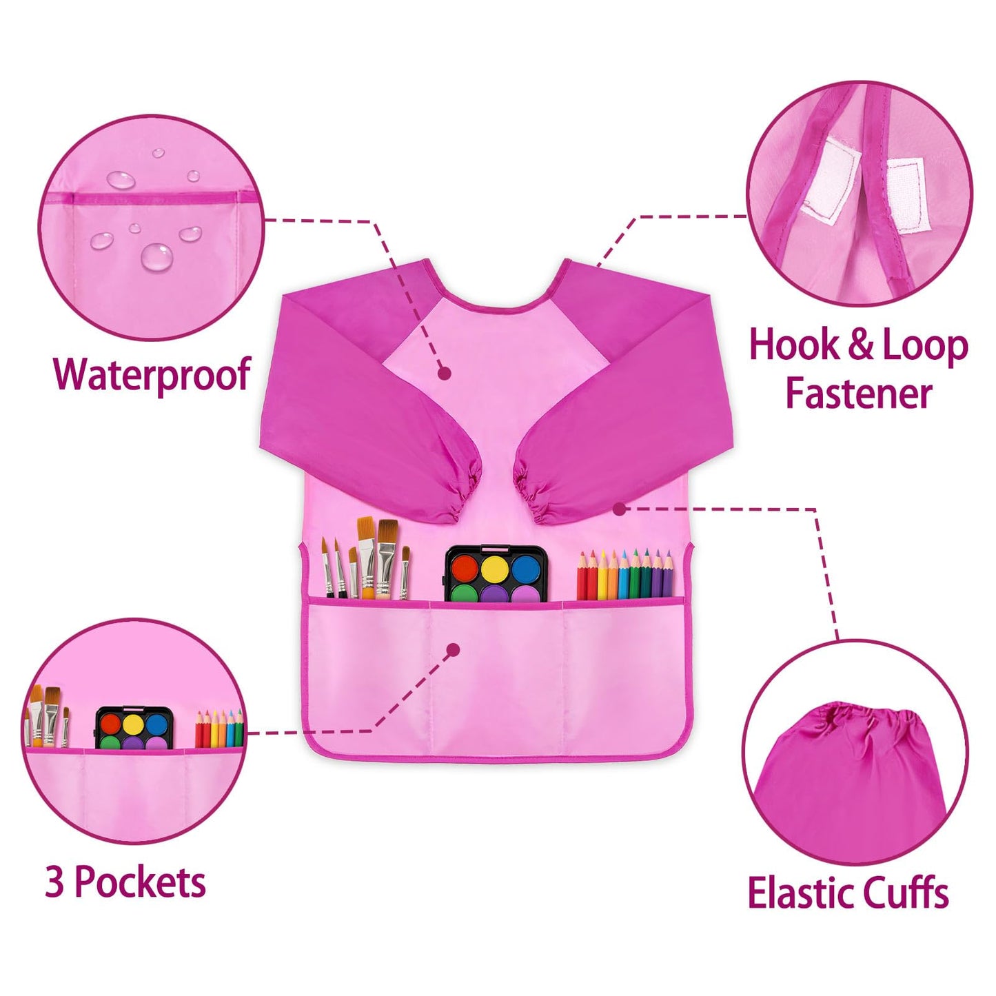 DaiUni Kids Art Smock (Pink) – Waterproof Painting Apron for Ages 2–6