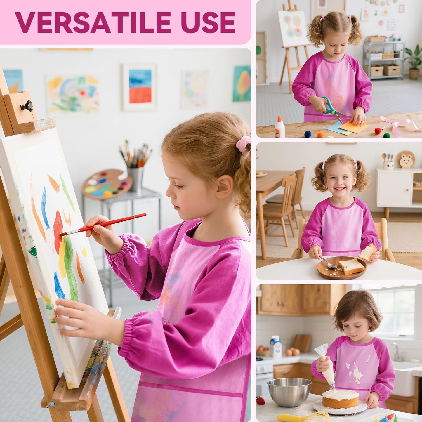 DaiUni Kids Art Smock (Pink) – Waterproof Painting Apron for Ages 2–6