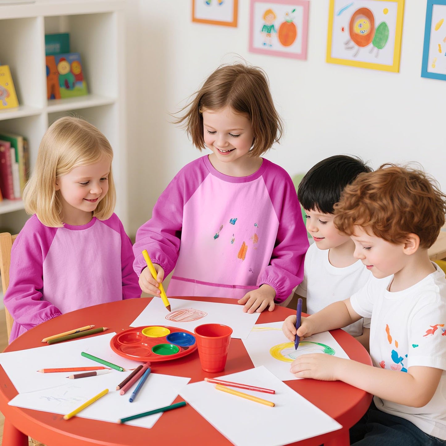 DaiUni Kids Art Smock (Pink) – Waterproof Painting Apron for Ages 2–6