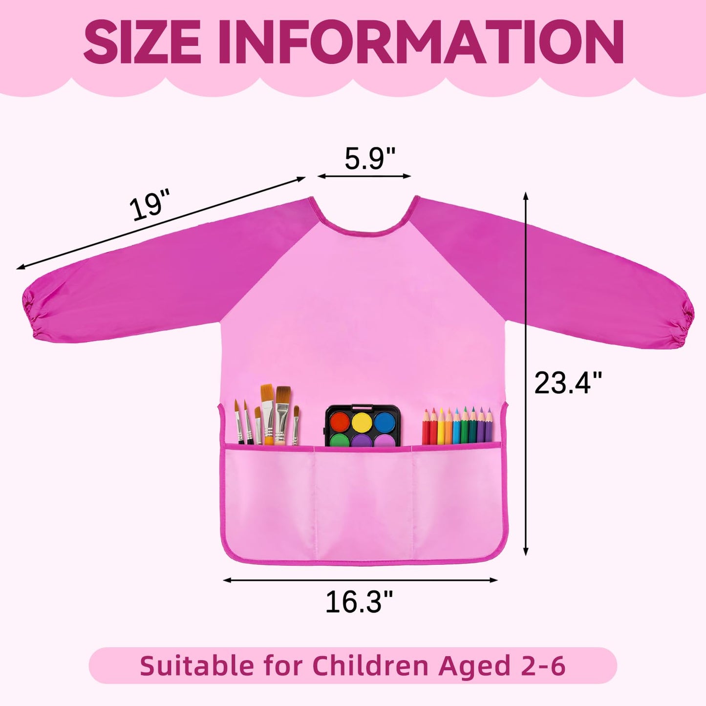 DaiUni Kids Art Smock (Pink) – Waterproof Painting Apron for Ages 2–6