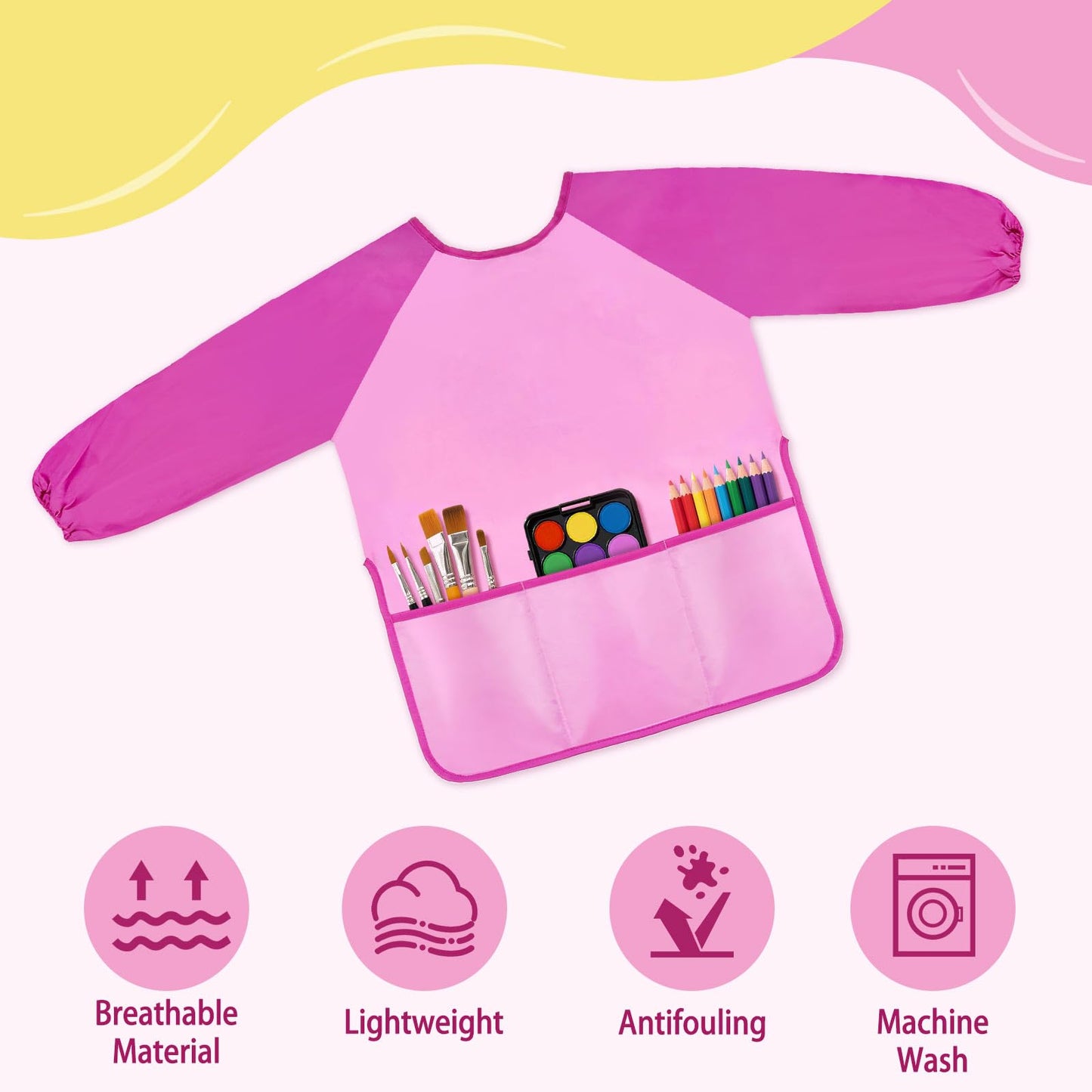 DaiUni Kids Art Smock (Pink) – Waterproof Painting Apron for Ages 2–6