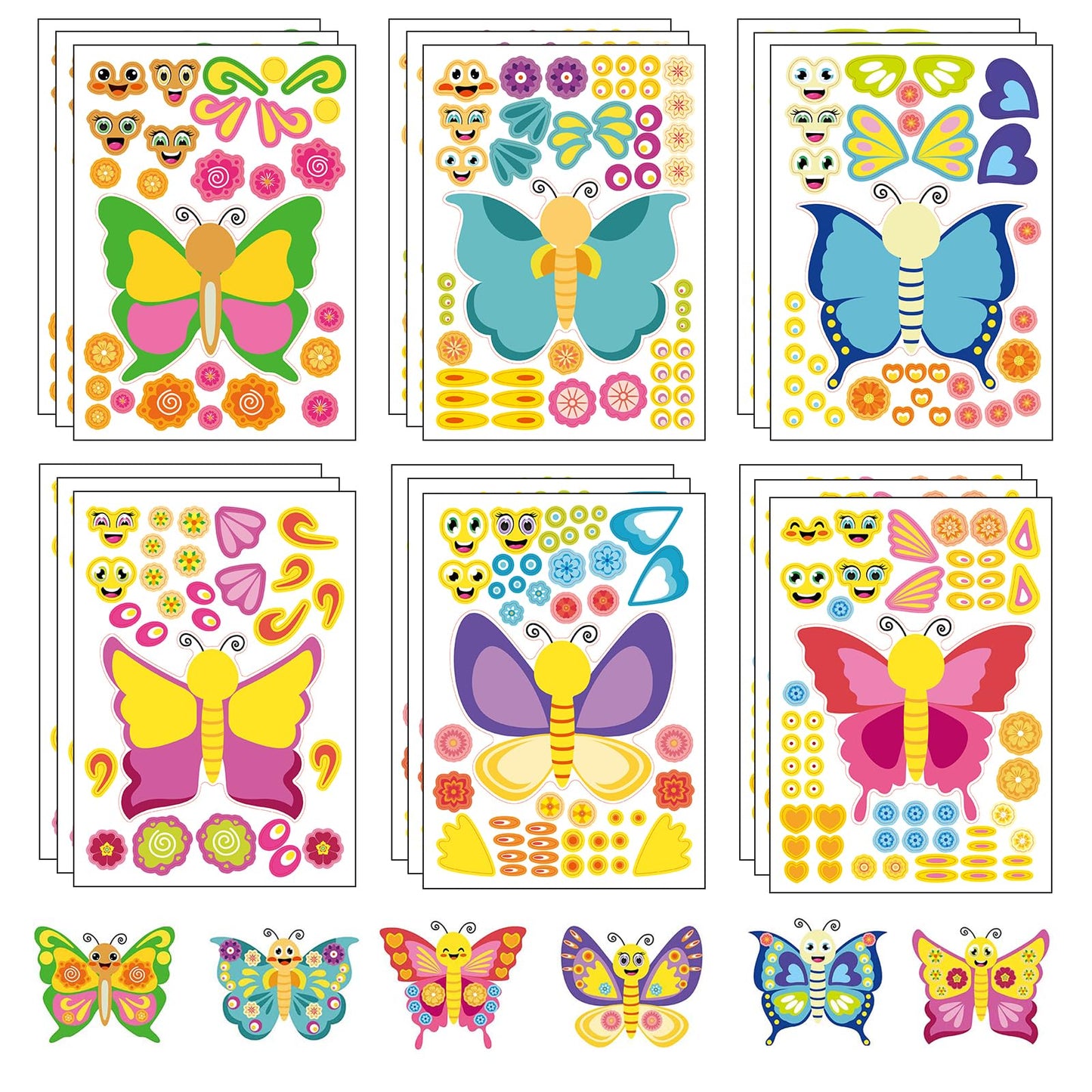 DaiUni 24 Sheets Butterfly Face Stickers for Kids – Craft & Party Favors