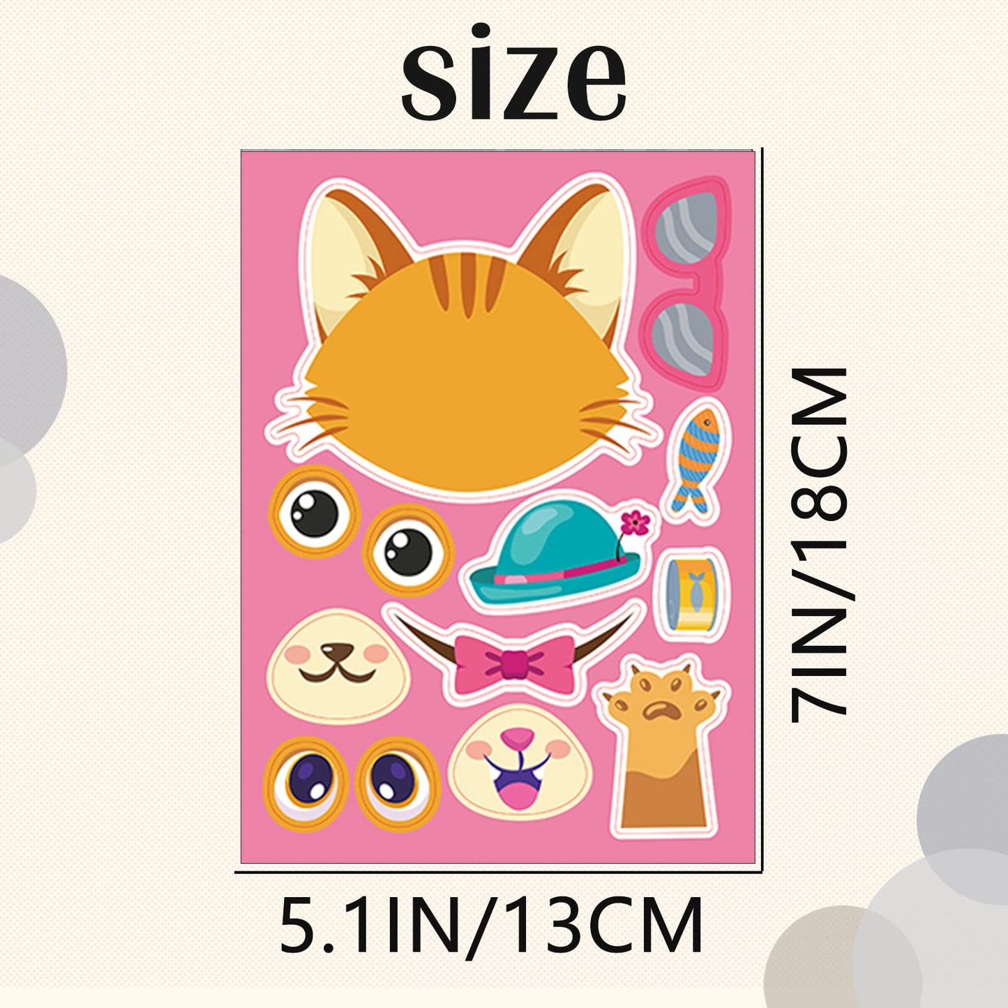 DaiUni 27 Sheets Cat Face Stickers for Kids — DIY Sticker Craft & Party Favors
