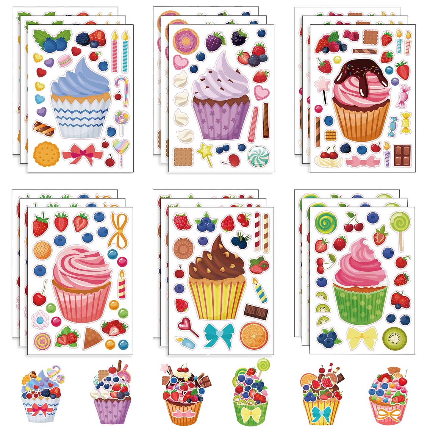 DaiUni 24-Sheet Cupcake Make-a-Face Stickers for Kids | DIY Craft & Party Favors