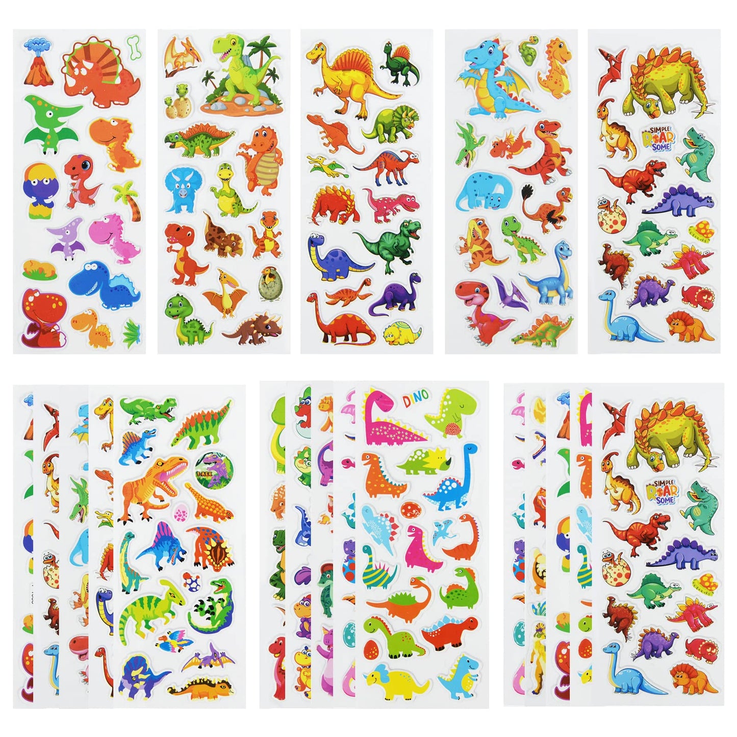 DaiUni 24 Sheets Dinosaur 3D Puffy Stickers for Kids – Reward & Craft Pack