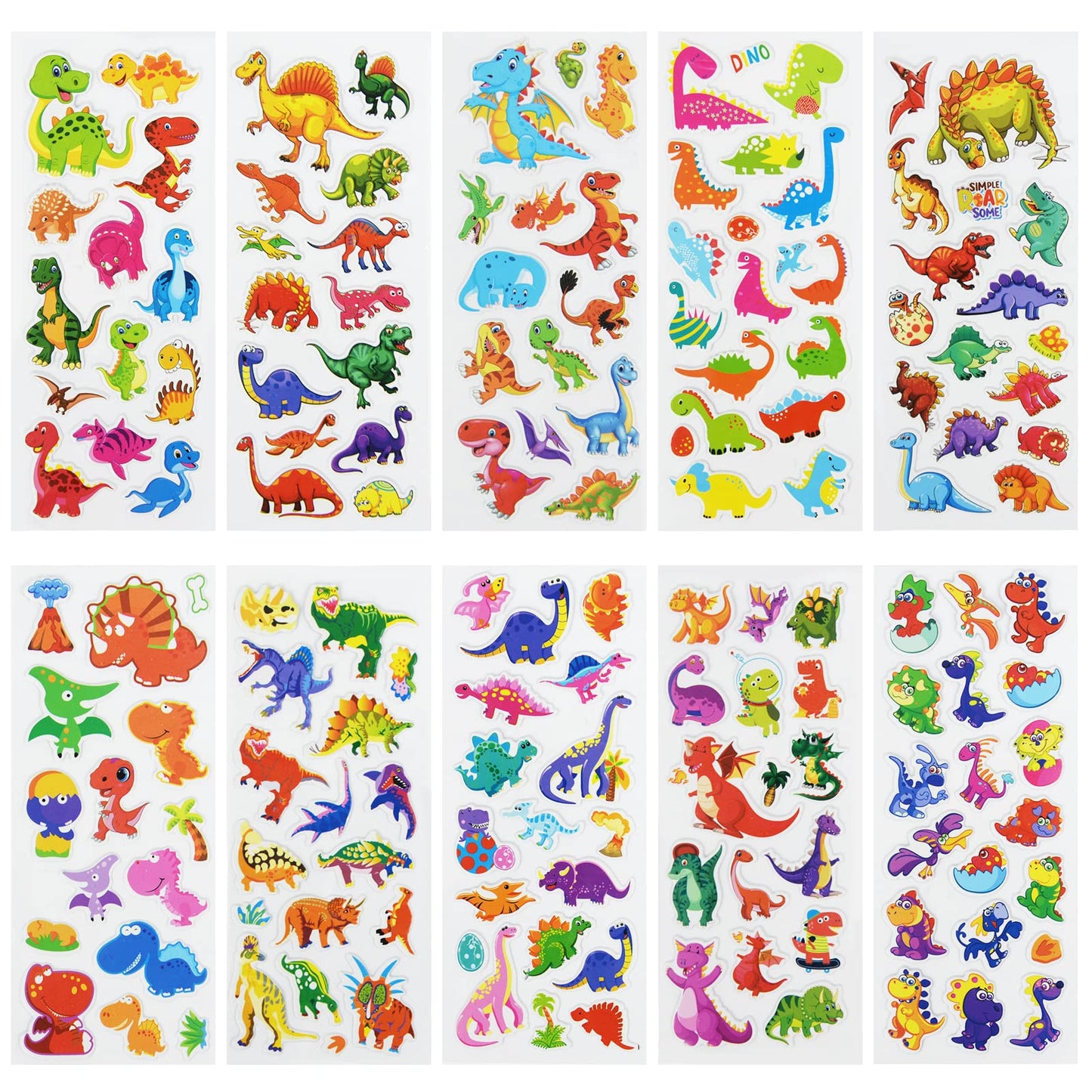DaiUni 24 Sheets Dinosaur 3D Puffy Stickers for Kids – Reward & Craft Pack
