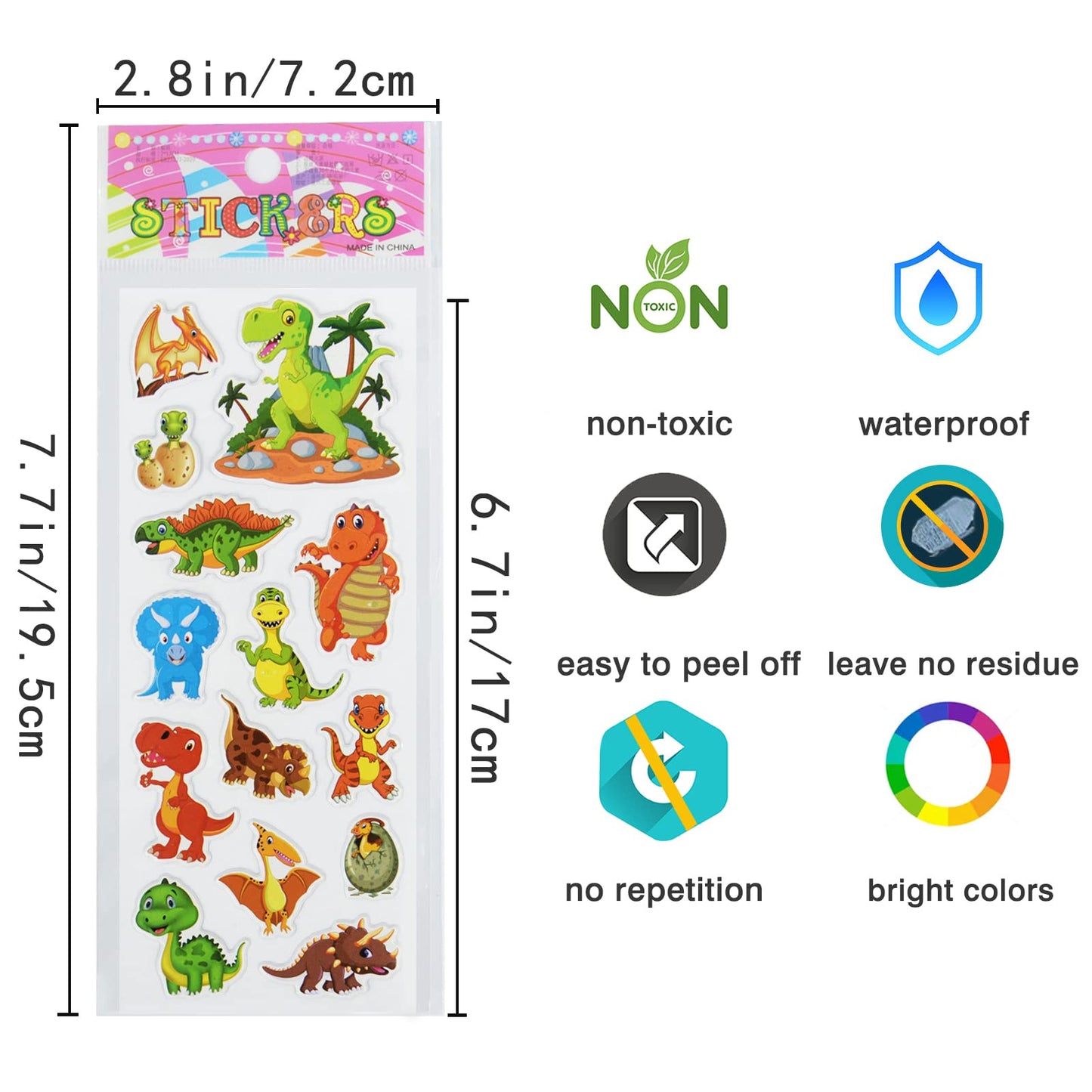 DaiUni 24 Sheets Dinosaur 3D Puffy Stickers for Kids – Reward & Craft Pack