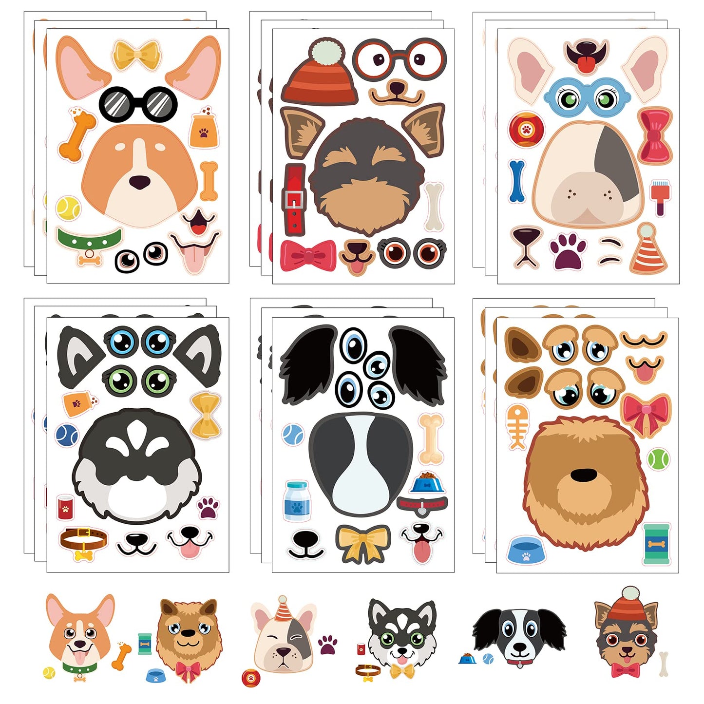 DaiUni 24 Sheets Dog Make-a-Face Sticker Sheets for Kids - Creative Craft & Party Favors