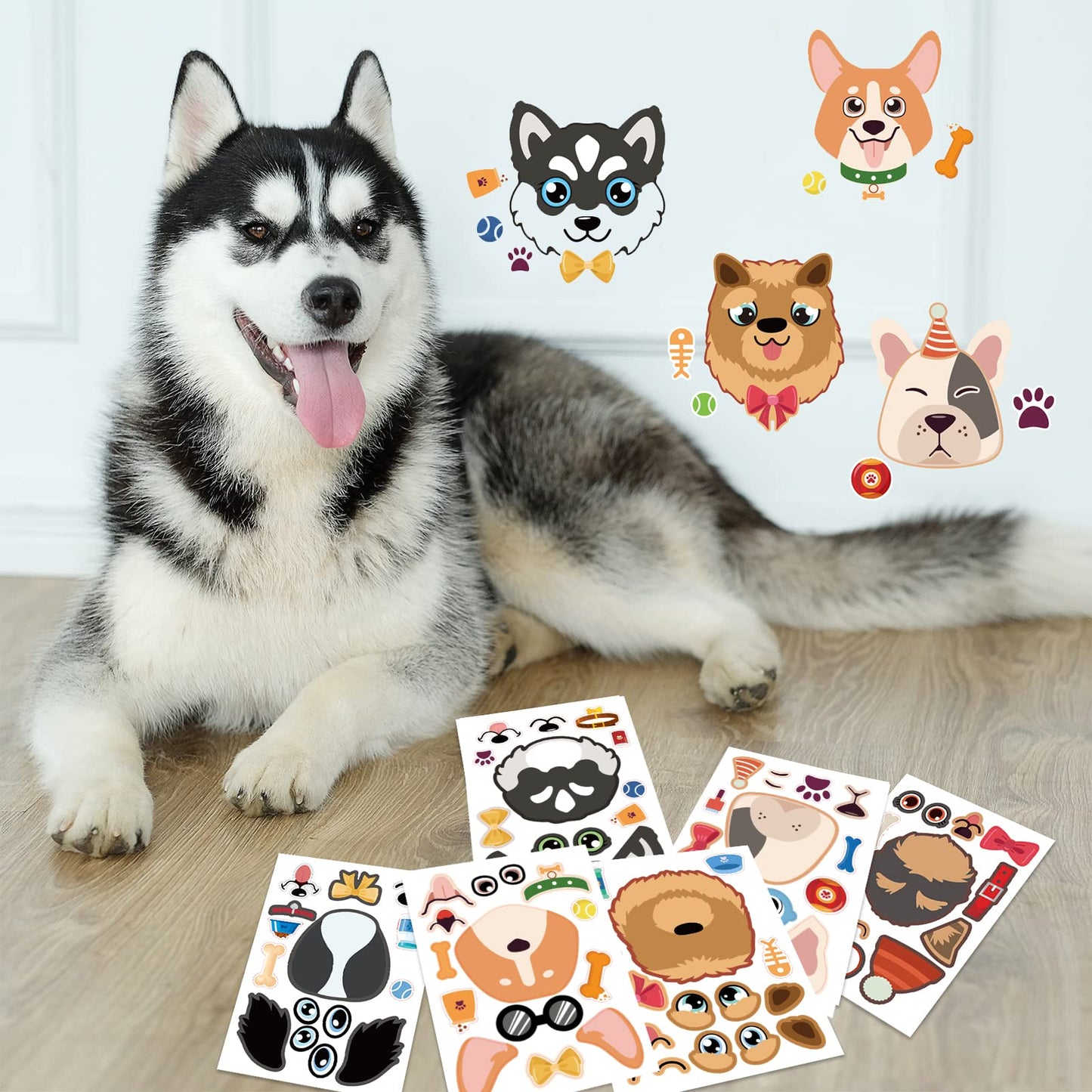 DaiUni 24 Sheets Dog Make-a-Face Sticker Sheets for Kids - Creative Craft & Party Favors