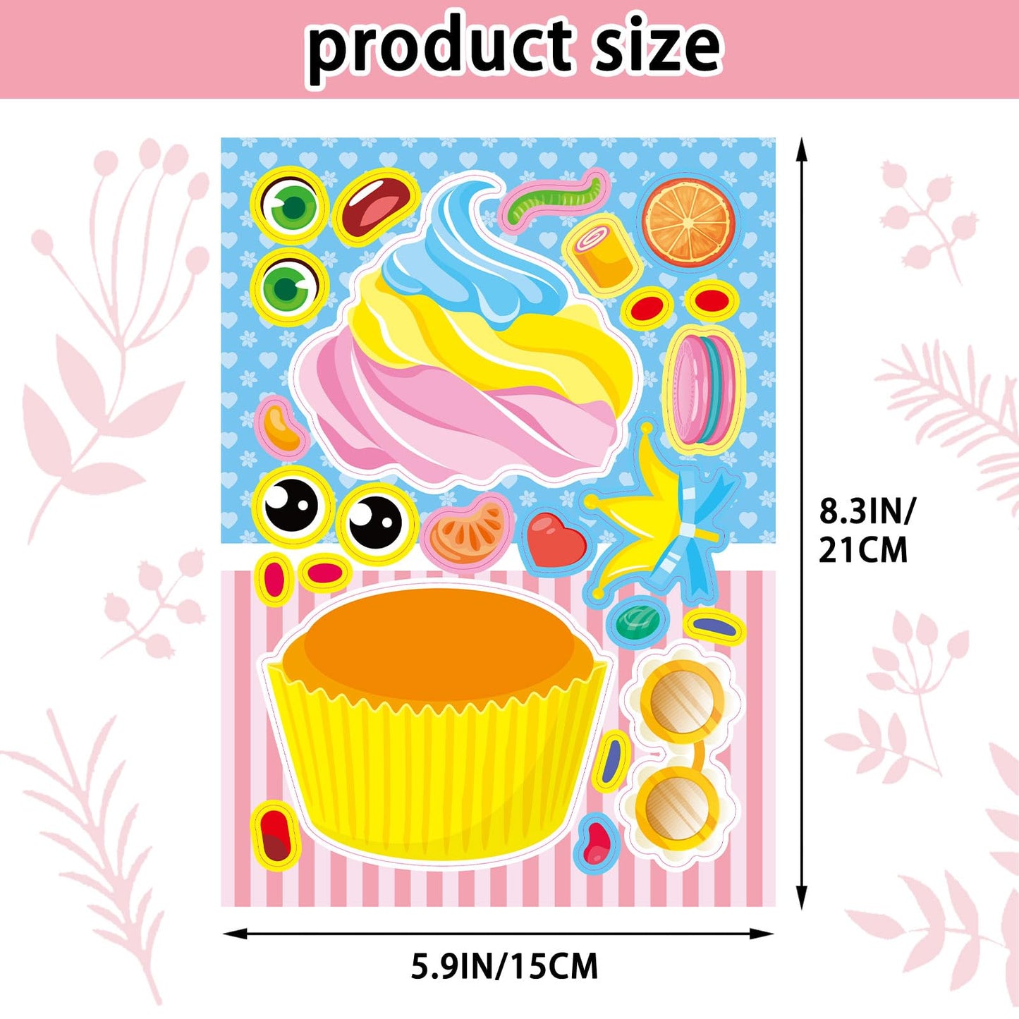 DaiUni 24 Sheets Make-Your-Own Cupcake Stickers for Kids | Face Stickers for Parties & Crafts