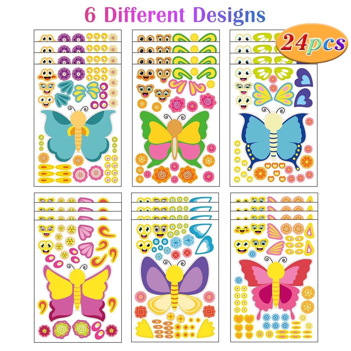 DaiUni 24 Sheets Butterfly Face Stickers for Kids – Craft & Party Favors